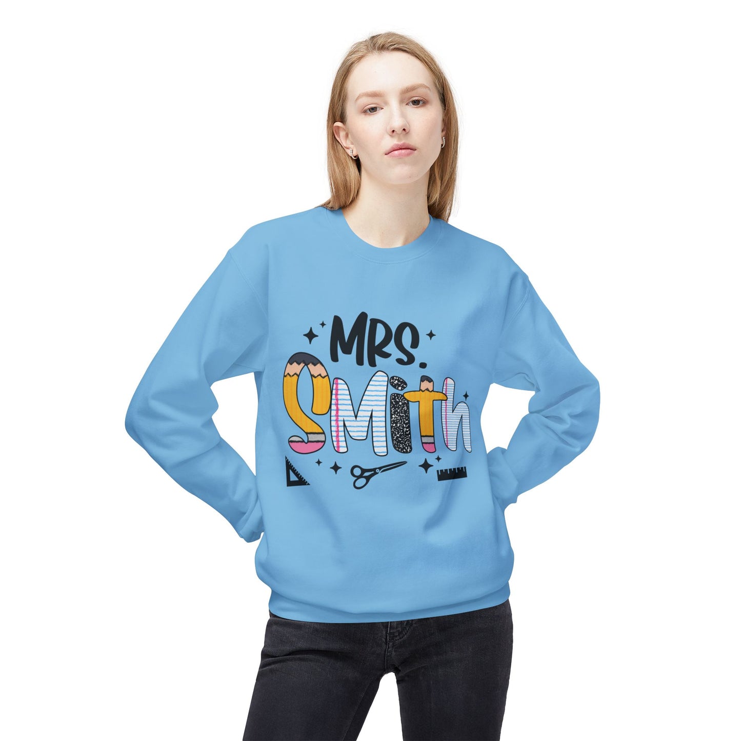 Personalized Mrs. Smith Crewneck Sweatshirt, Custom Fleece Sweatshirt, Cozy Gift for Her, Wedding Gift, Teacher Apparel, Fun Family Gift