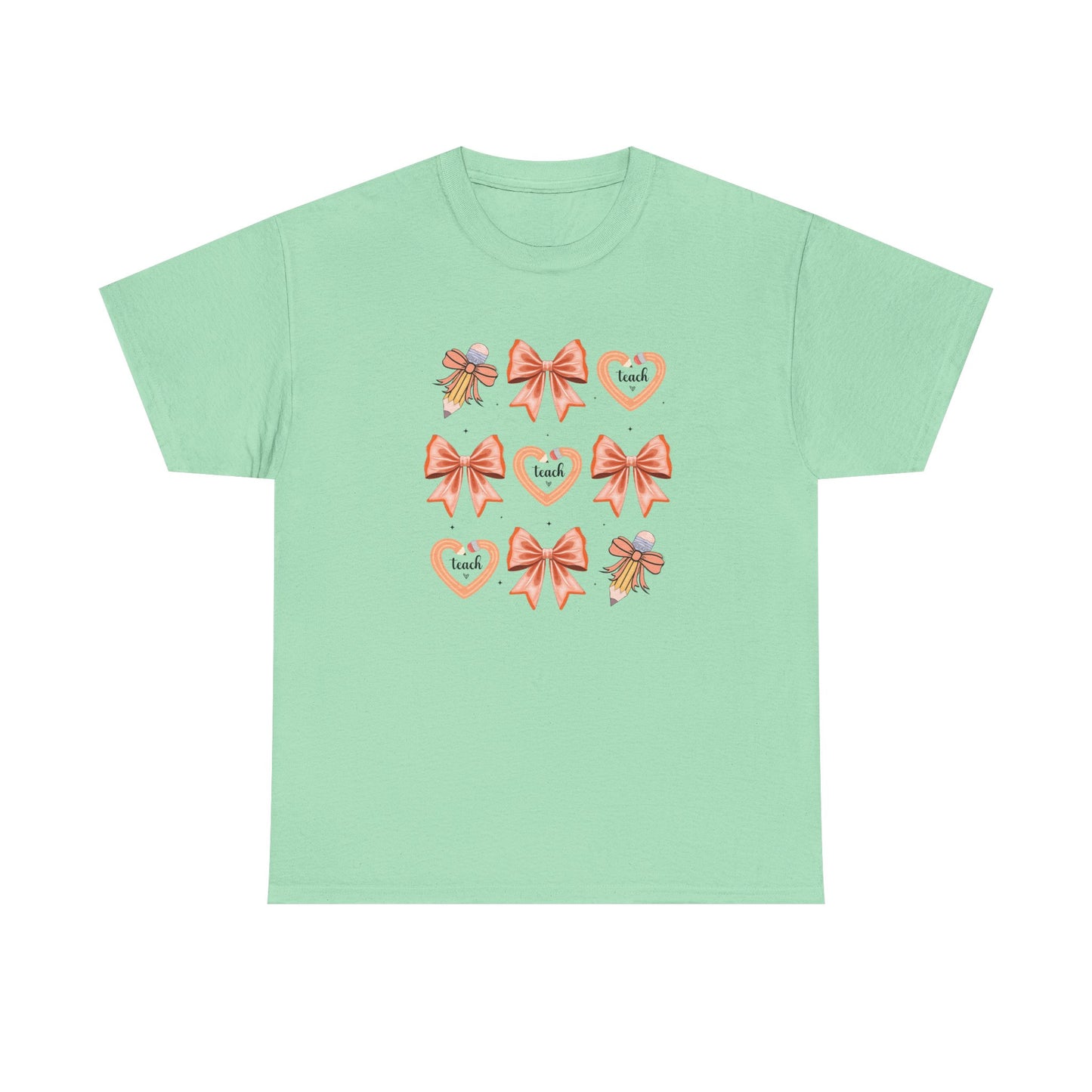Pencil and Bow Graphic Tee, Unisex Cotton T-Shirt, Heart Design Shirt, Gift for Her, Cute Casual Outfits, Spring Fashion Tee