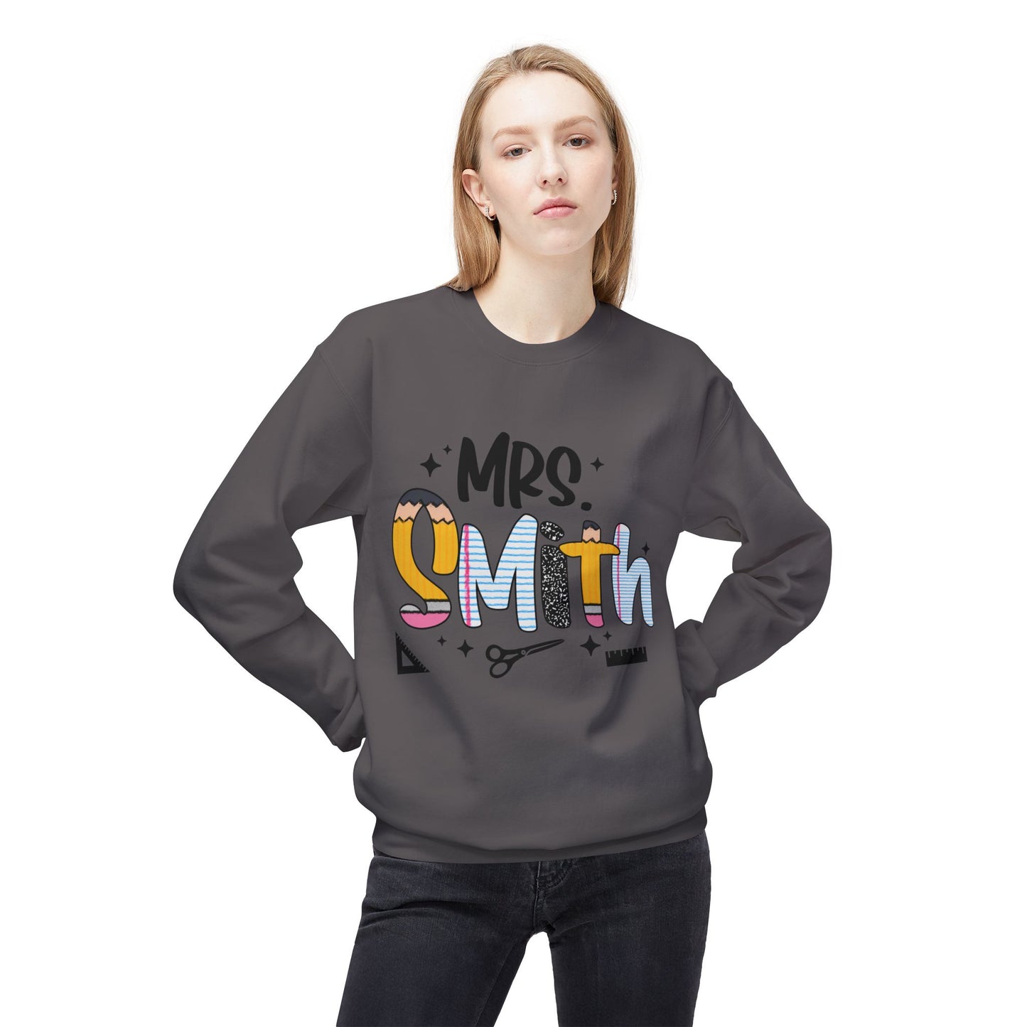 Personalized Mrs. Smith Crewneck Sweatshirt, Custom Fleece Sweatshirt, Cozy Gift for Her, Wedding Gift, Teacher Apparel, Fun Family Gift