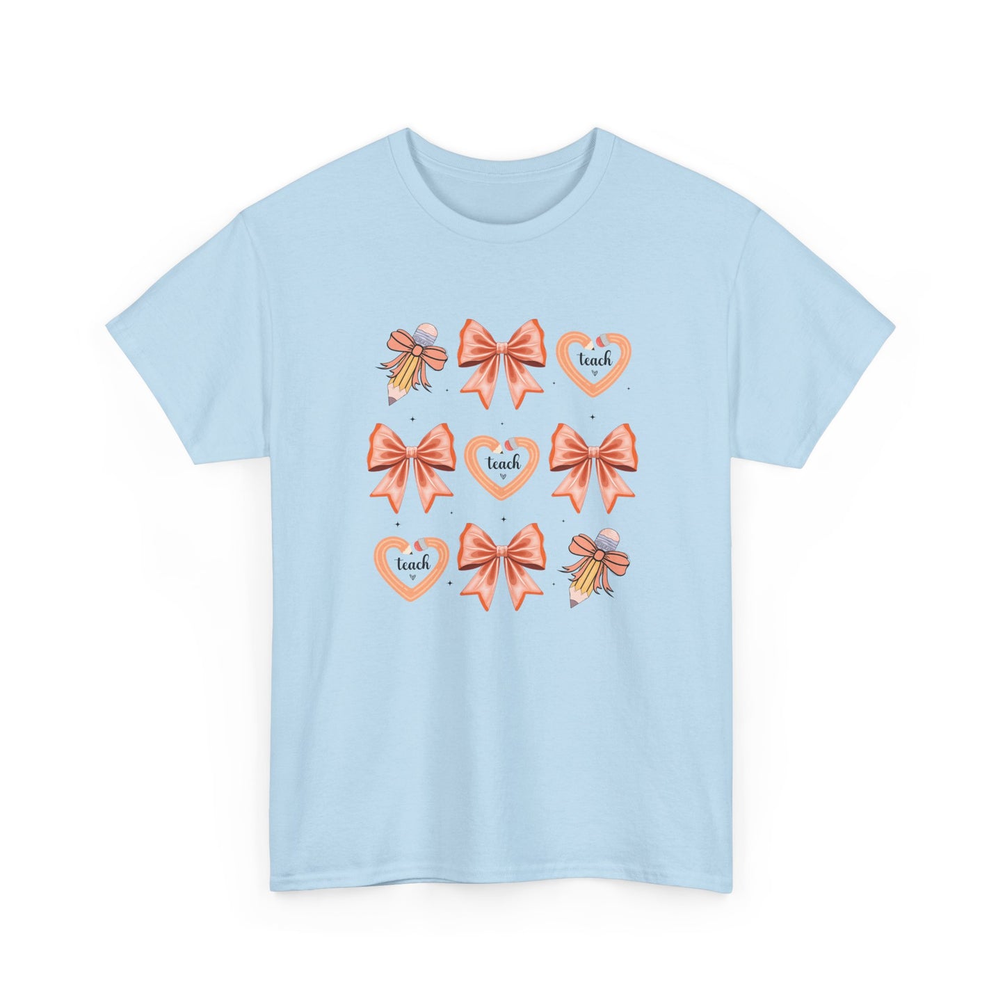 Pencil and Bow Graphic Tee, Unisex Cotton T-Shirt, Heart Design Shirt, Gift for Her, Cute Casual Outfits, Spring Fashion Tee