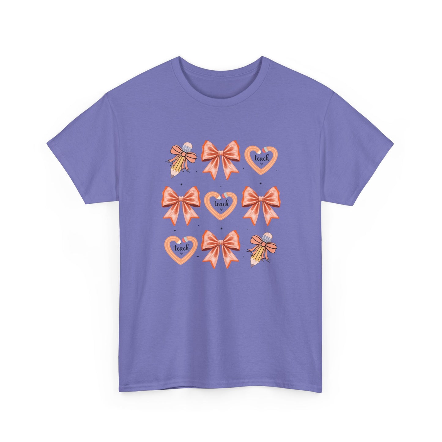 Pencil and Bow Graphic Tee, Unisex Cotton T-Shirt, Heart Design Shirt, Gift for Her, Cute Casual Outfits, Spring Fashion Tee
