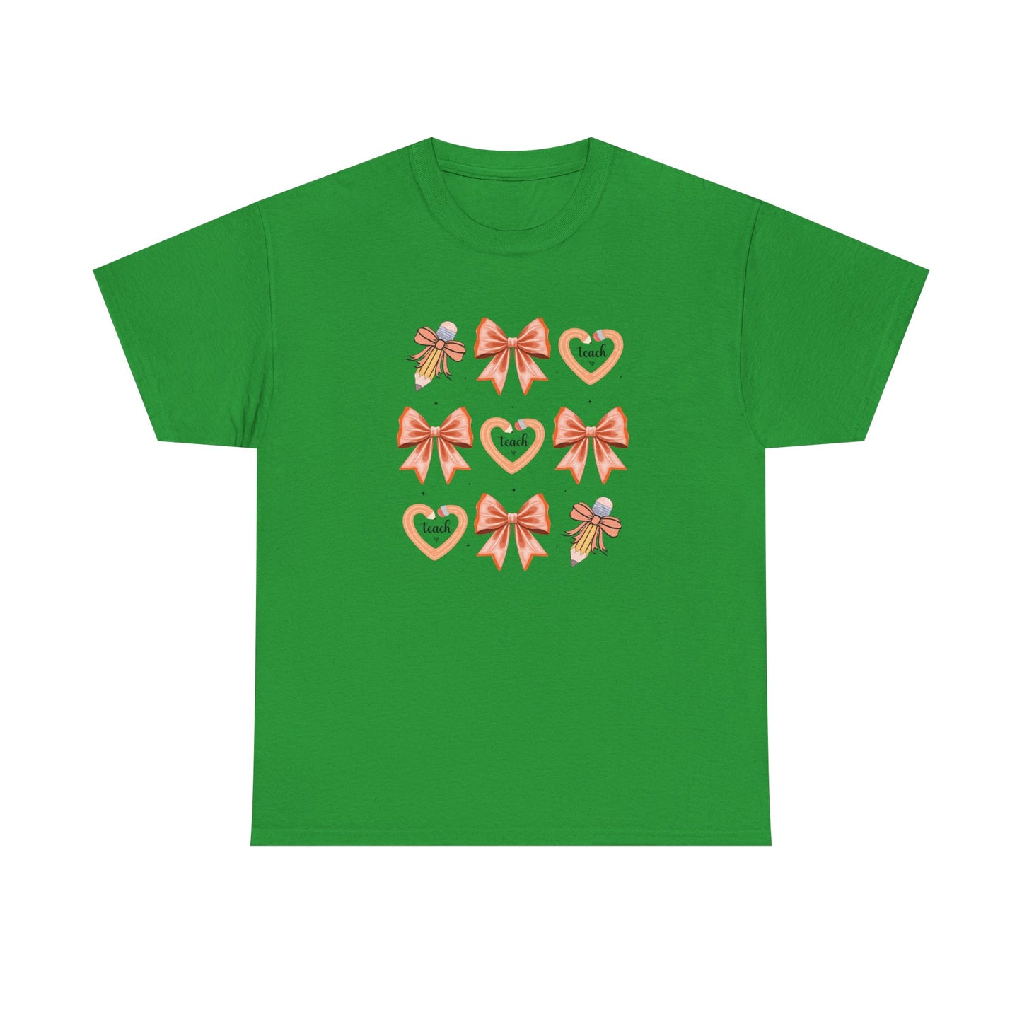 Pencil and Bow Graphic Tee, Unisex Cotton T-Shirt, Heart Design Shirt, Gift for Her, Cute Casual Outfits, Spring Fashion Tee