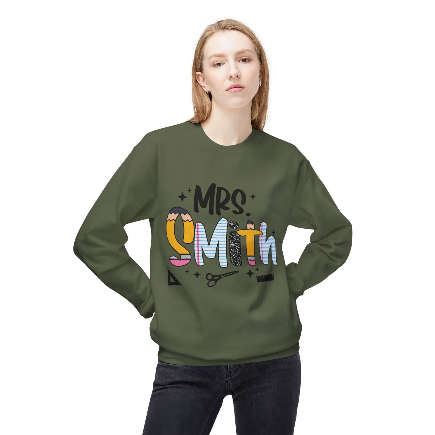 Personalized Mrs. Smith Crewneck Sweatshirt, Custom Fleece Sweatshirt, Cozy Gift for Her, Wedding Gift, Teacher Apparel, Fun Family Gift