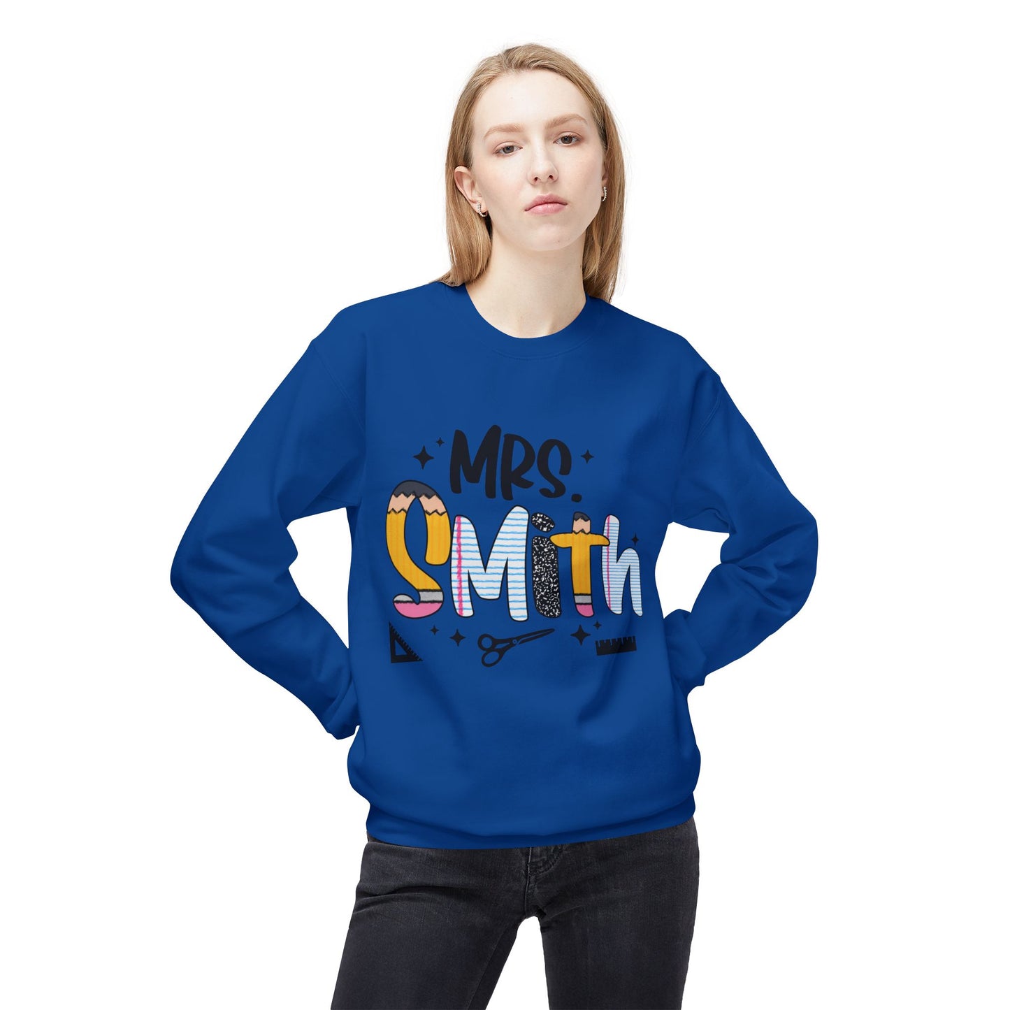 Personalized Mrs. Smith Crewneck Sweatshirt, Custom Fleece Sweatshirt, Cozy Gift for Her, Wedding Gift, Teacher Apparel, Fun Family Gift