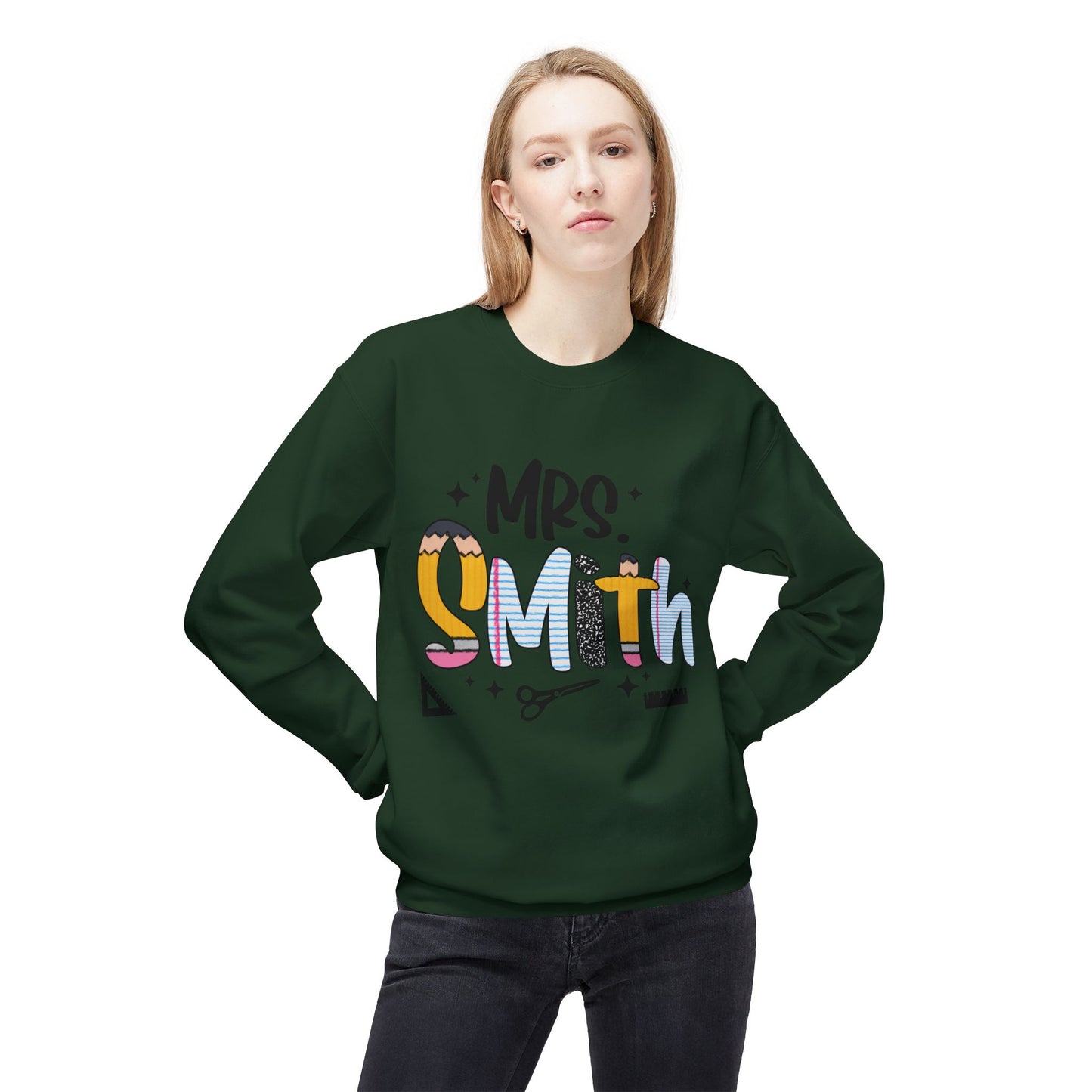 Personalized Mrs. Smith Crewneck Sweatshirt, Custom Fleece Sweatshirt, Cozy Gift for Her, Wedding Gift, Teacher Apparel, Fun Family Gift