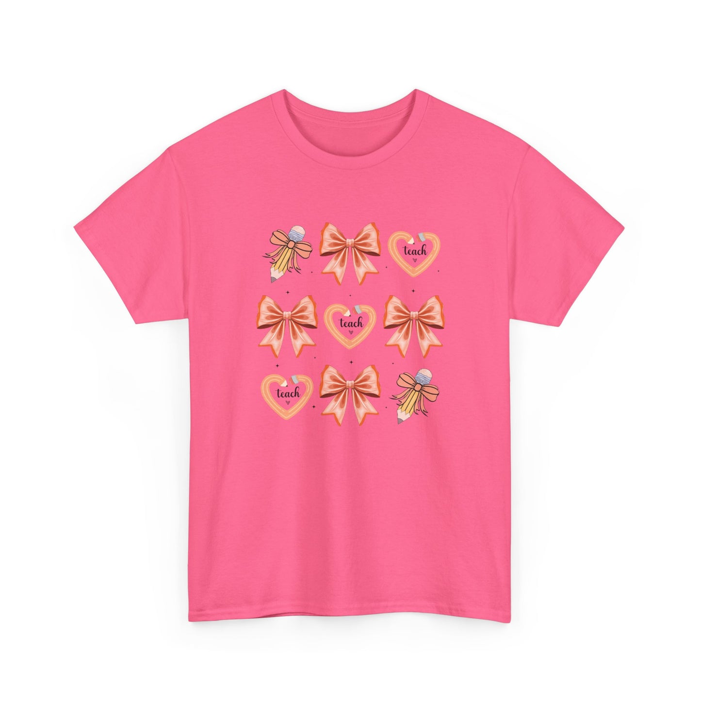 Pencil and Bow Graphic Tee, Unisex Cotton T-Shirt, Heart Design Shirt, Gift for Her, Cute Casual Outfits, Spring Fashion Tee