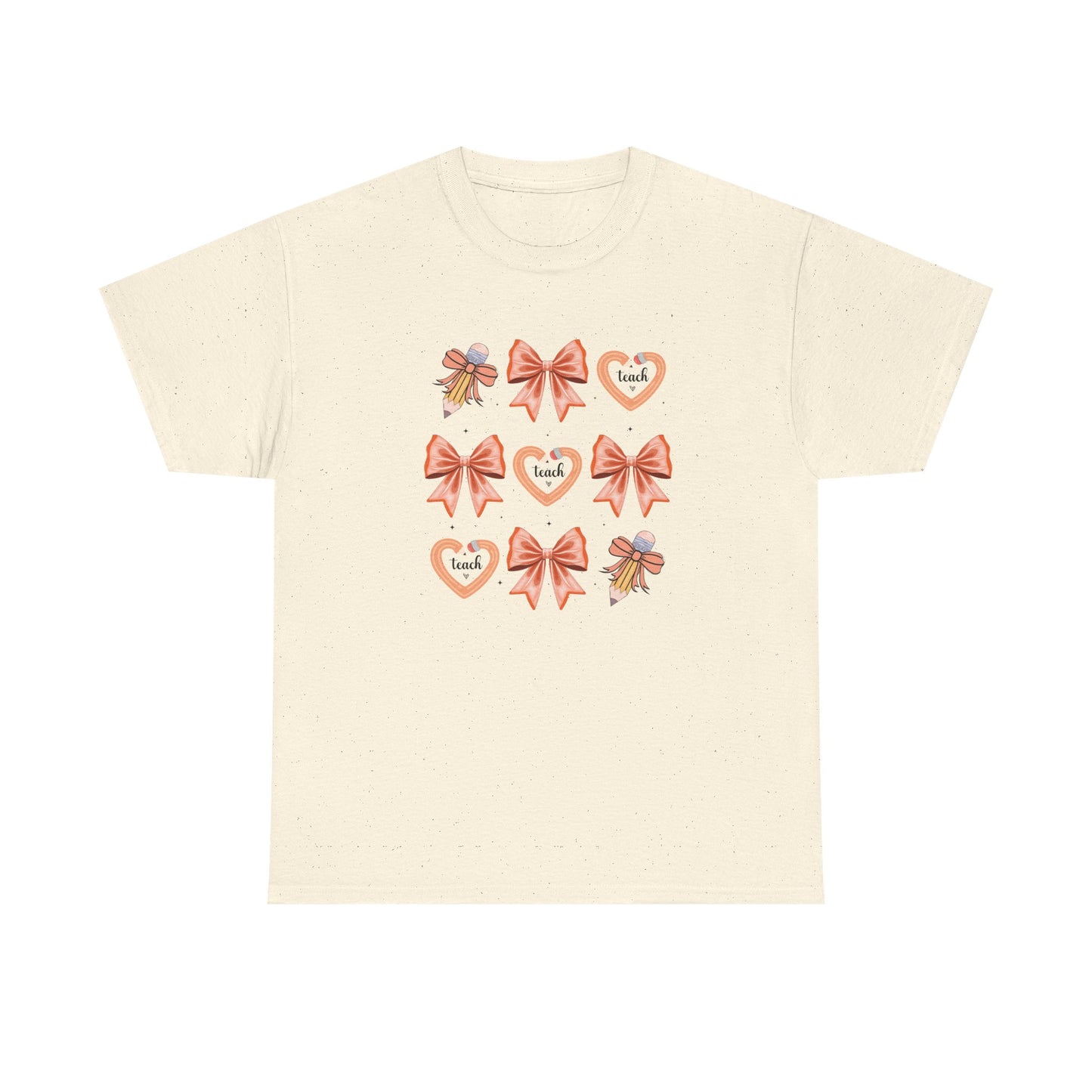 Pencil and Bow Graphic Tee, Unisex Cotton T-Shirt, Heart Design Shirt, Gift for Her, Cute Casual Outfits, Spring Fashion Tee
