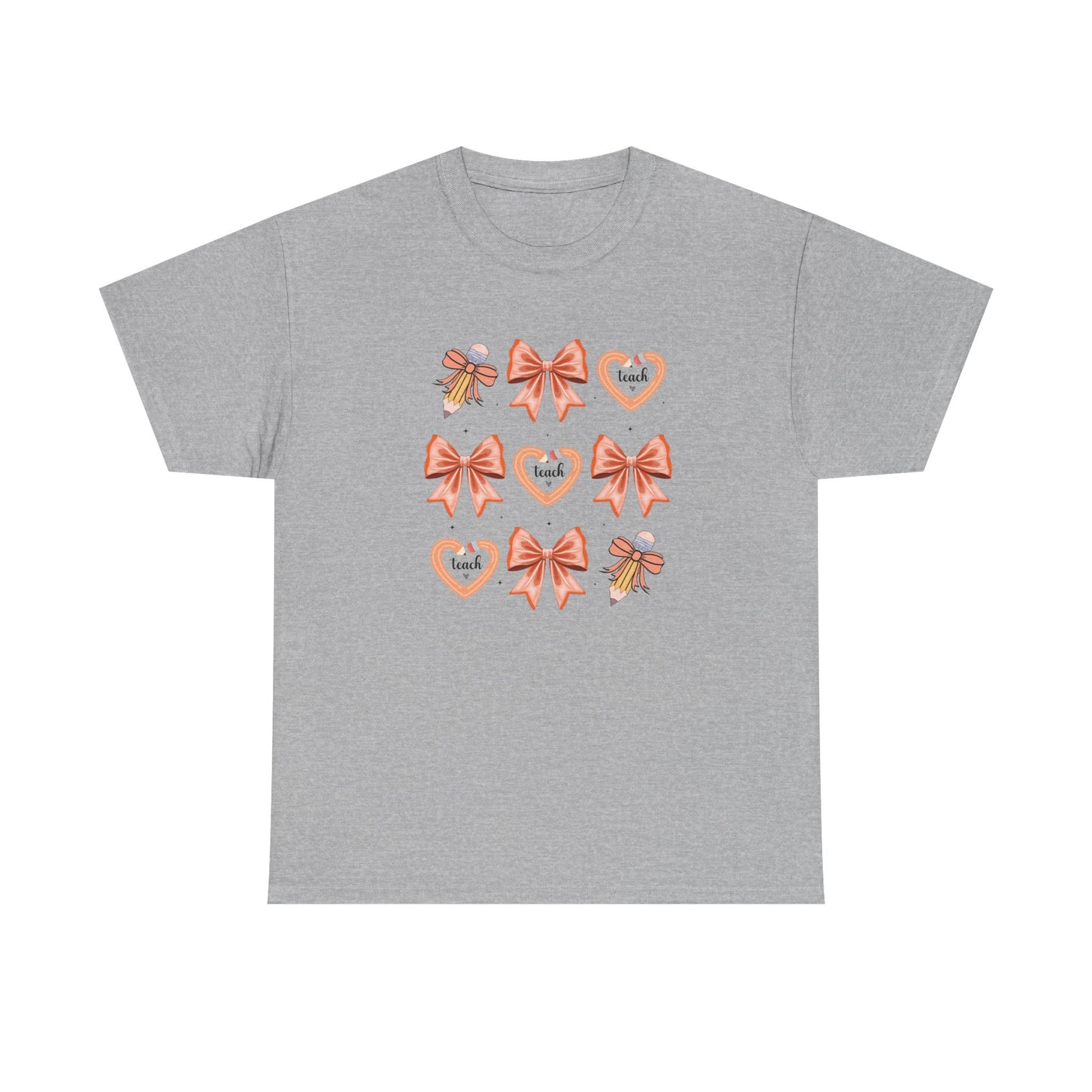 Pencil and Bow Graphic Tee, Unisex Cotton T-Shirt, Heart Design Shirt, Gift for Her, Cute Casual Outfits, Spring Fashion Tee