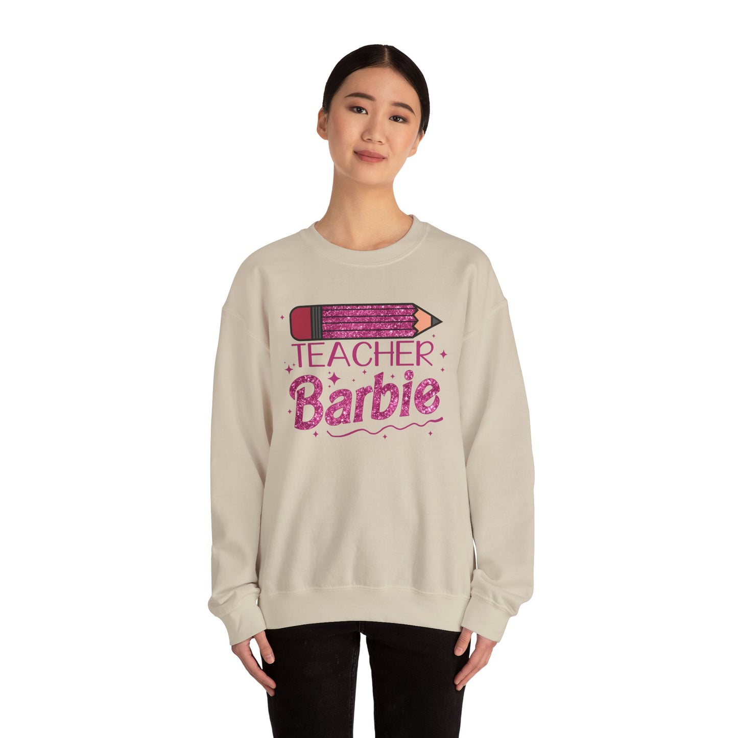 Glitter Pink Teacher Crewneck Sweatshirt | Fun Gift for Educators, Back to School, Teacher Appreciation, Casual Wear, Birthday Gift