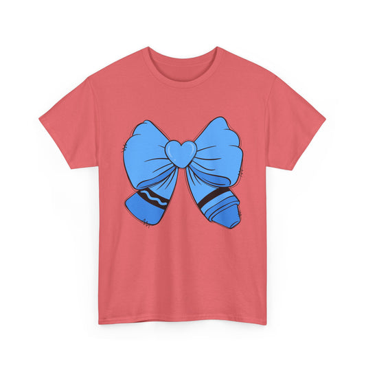 Blue Bow Heart Unisex Tee | Cute Graphic T-Shirt, Gift for Friends, Trendy Casual Wear, Birthday Apparel, Stylish Everyday Top