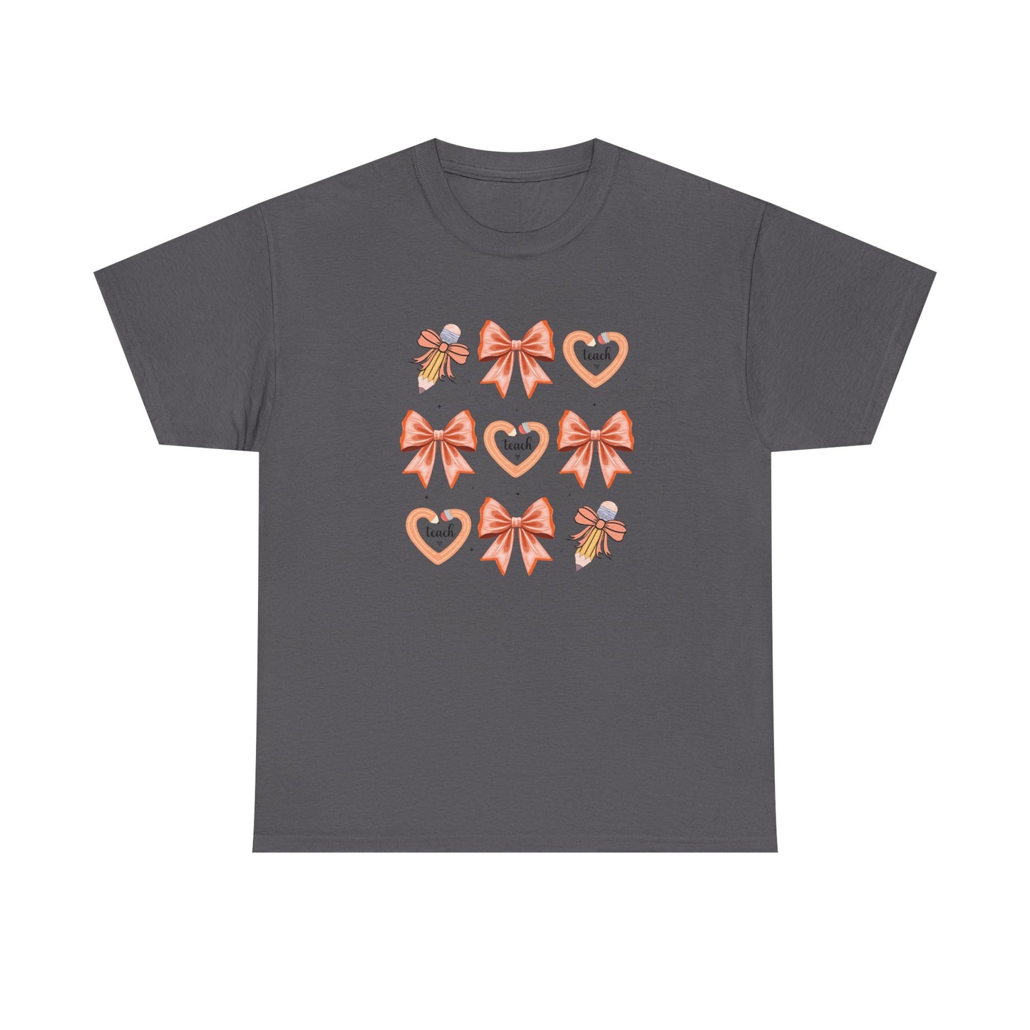 Pencil and Bow Graphic Tee, Unisex Cotton T-Shirt, Heart Design Shirt, Gift for Her, Cute Casual Outfits, Spring Fashion Tee