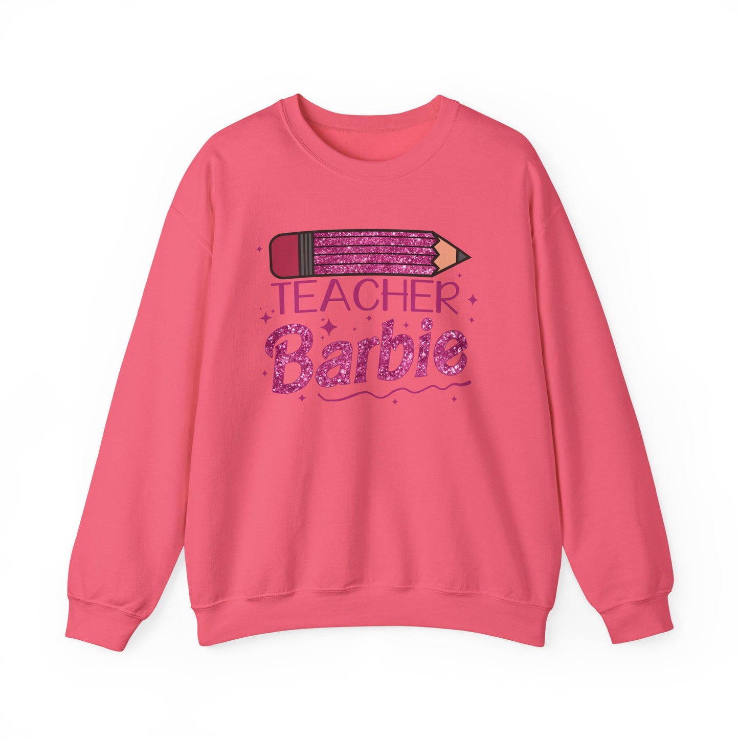 Glitter Pink Teacher Crewneck Sweatshirt | Fun Gift for Educators, Back to School, Teacher Appreciation, Casual Wear, Birthday Gift