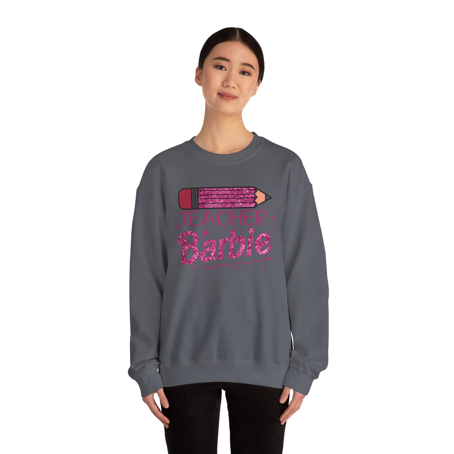 Glitter Pink Teacher Crewneck Sweatshirt | Fun Gift for Educators, Back to School, Teacher Appreciation, Casual Wear, Birthday Gift