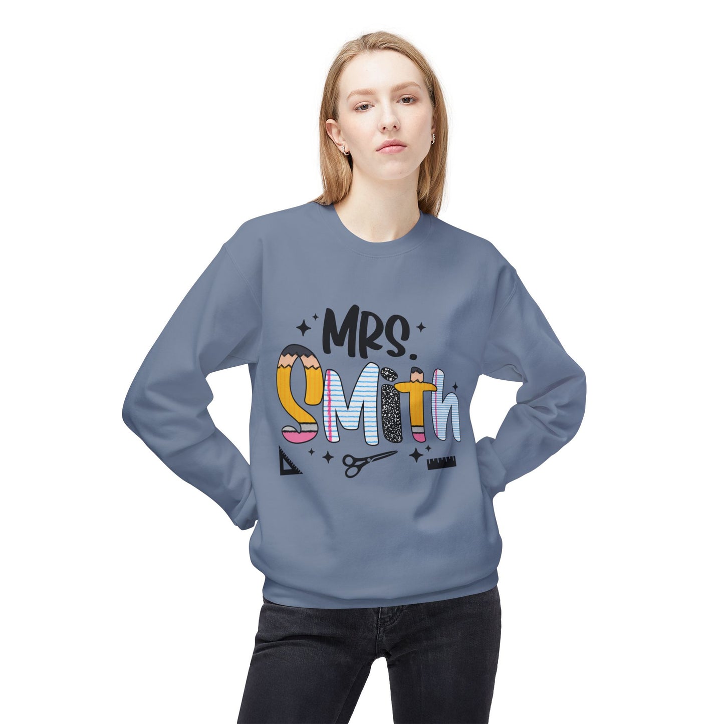 Personalized Mrs. Smith Crewneck Sweatshirt, Custom Fleece Sweatshirt, Cozy Gift for Her, Wedding Gift, Teacher Apparel, Fun Family Gift