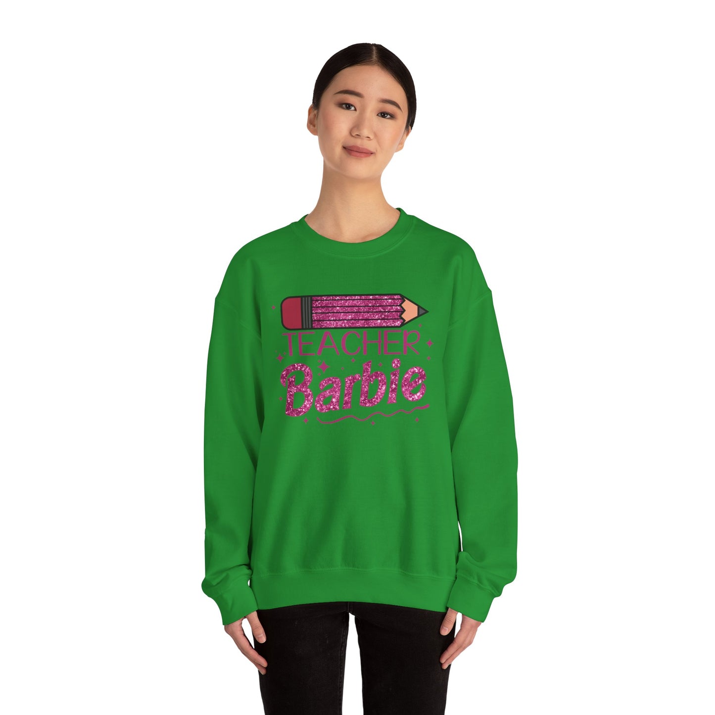 Glitter Pink Teacher Crewneck Sweatshirt | Fun Gift for Educators, Back to School, Teacher Appreciation, Casual Wear, Birthday Gift