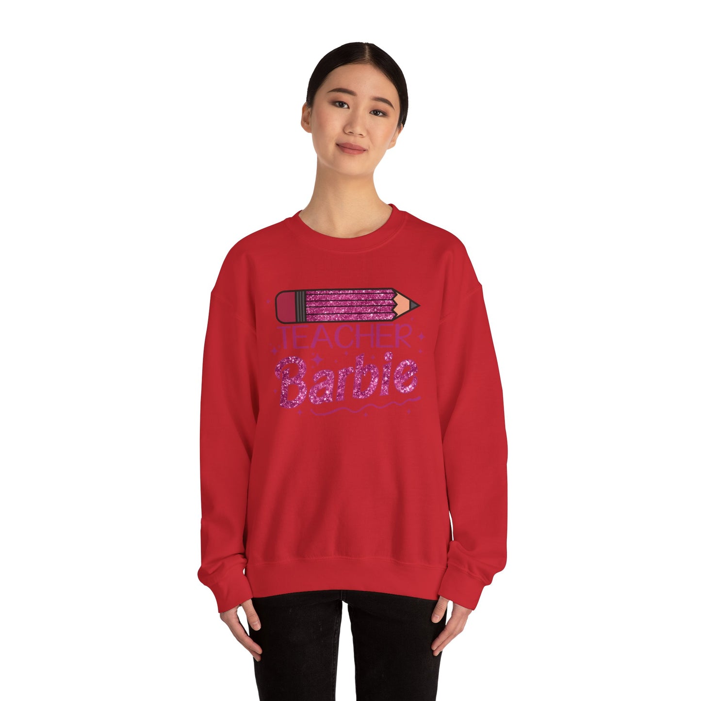 Glitter Pink Teacher Crewneck Sweatshirt | Fun Gift for Educators, Back to School, Teacher Appreciation, Casual Wear, Birthday Gift