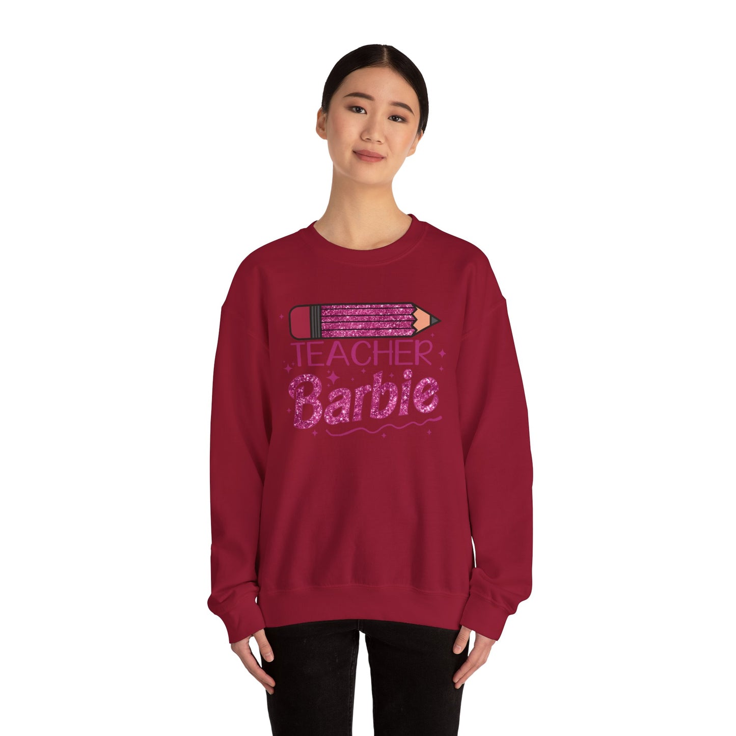 Glitter Pink Teacher Crewneck Sweatshirt | Fun Gift for Educators, Back to School, Teacher Appreciation, Casual Wear, Birthday Gift