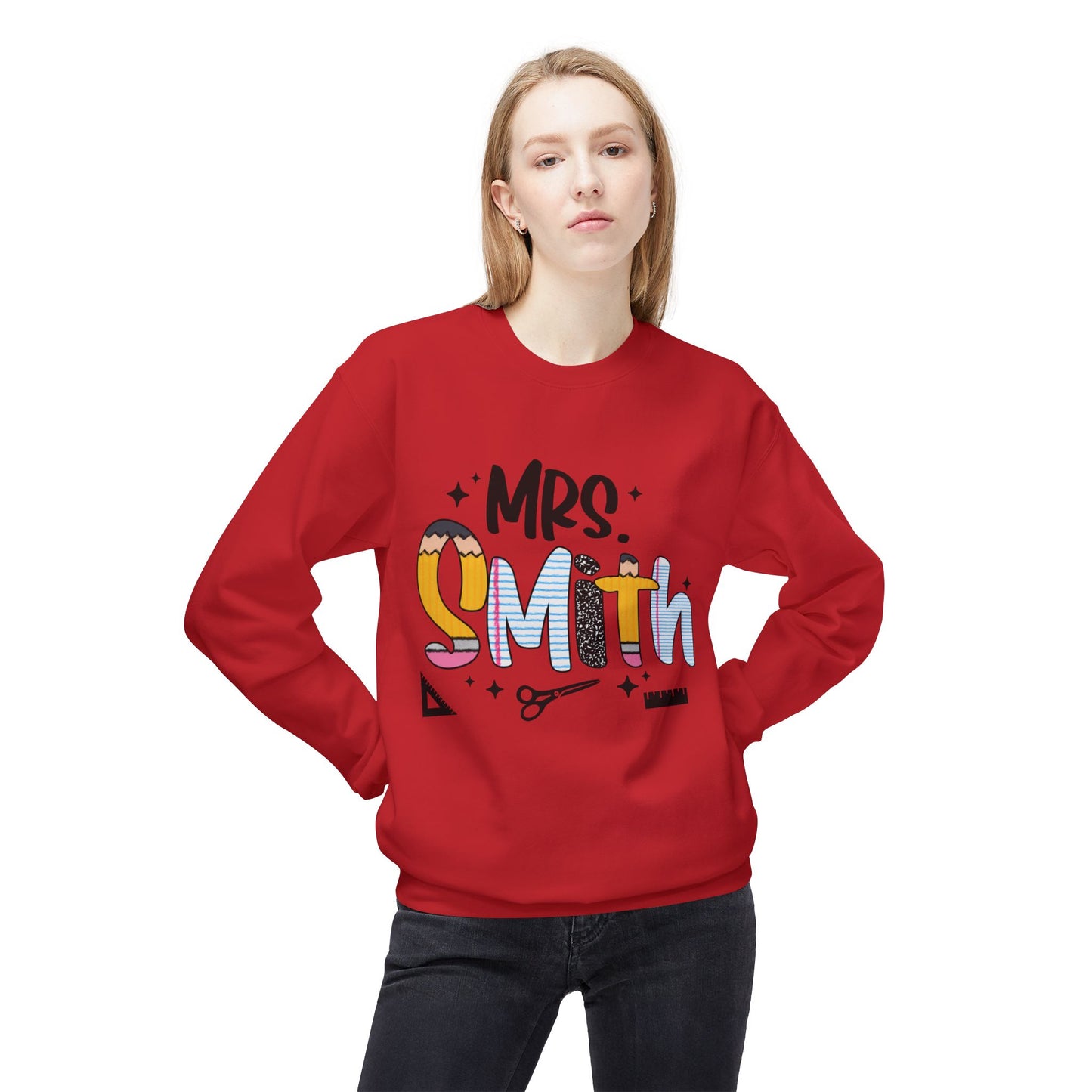 Personalized Mrs. Smith Crewneck Sweatshirt, Custom Fleece Sweatshirt, Cozy Gift for Her, Wedding Gift, Teacher Apparel, Fun Family Gift