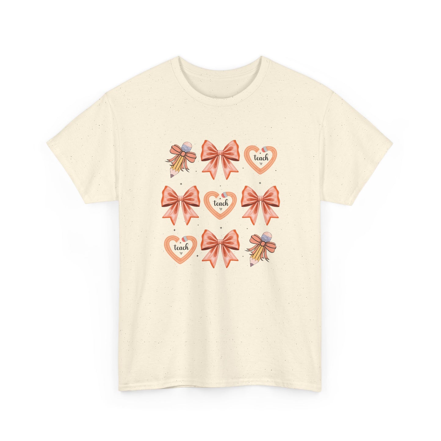 Pencil and Bow Graphic Tee, Unisex Cotton T-Shirt, Heart Design Shirt, Gift for Her, Cute Casual Outfits, Spring Fashion Tee