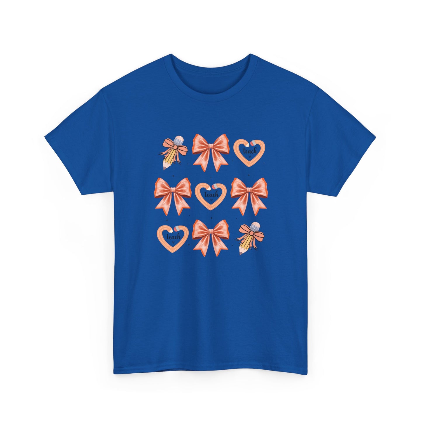 Pencil and Bow Graphic Tee, Unisex Cotton T-Shirt, Heart Design Shirt, Gift for Her, Cute Casual Outfits, Spring Fashion Tee