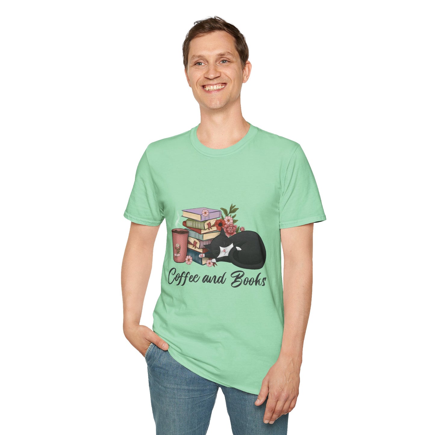 Coffee and Books Cat Tee