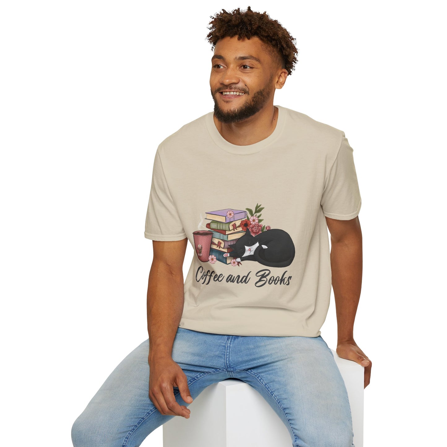 Coffee and Books Cat Tee