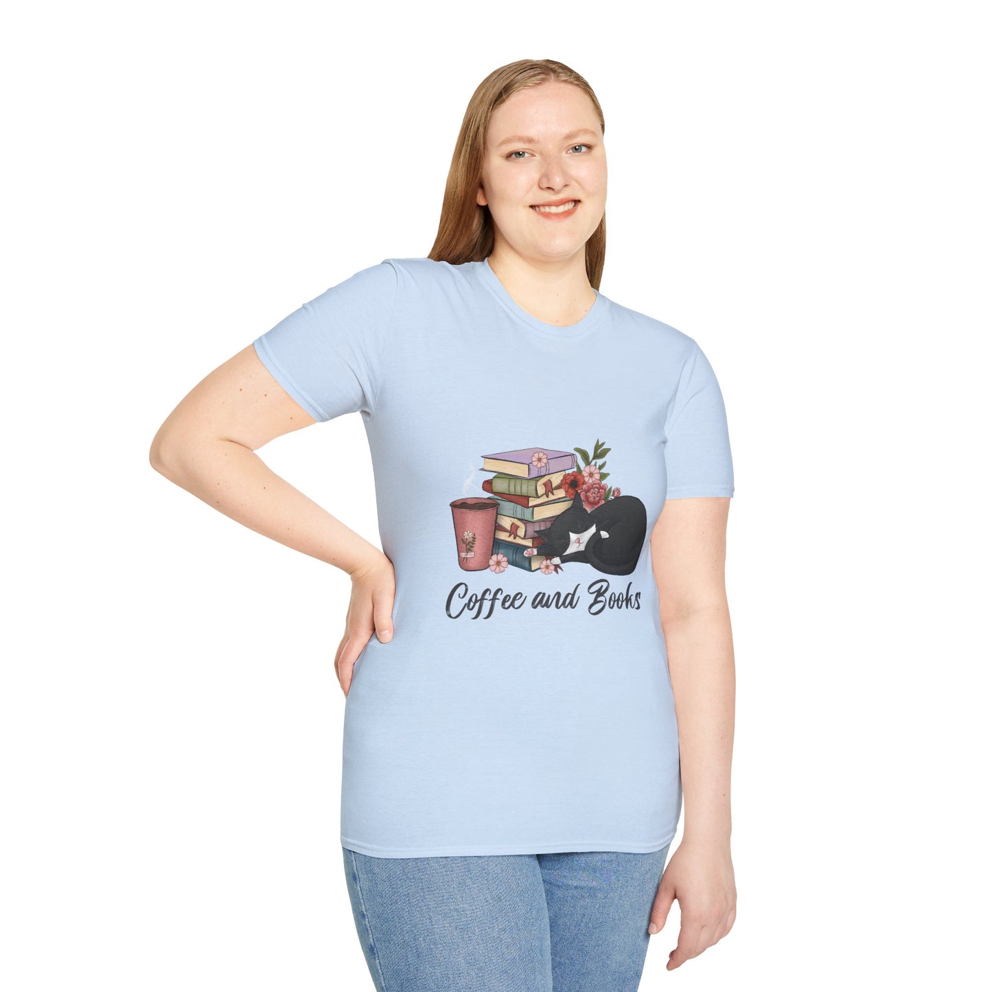 Coffee and Books Cat Tee