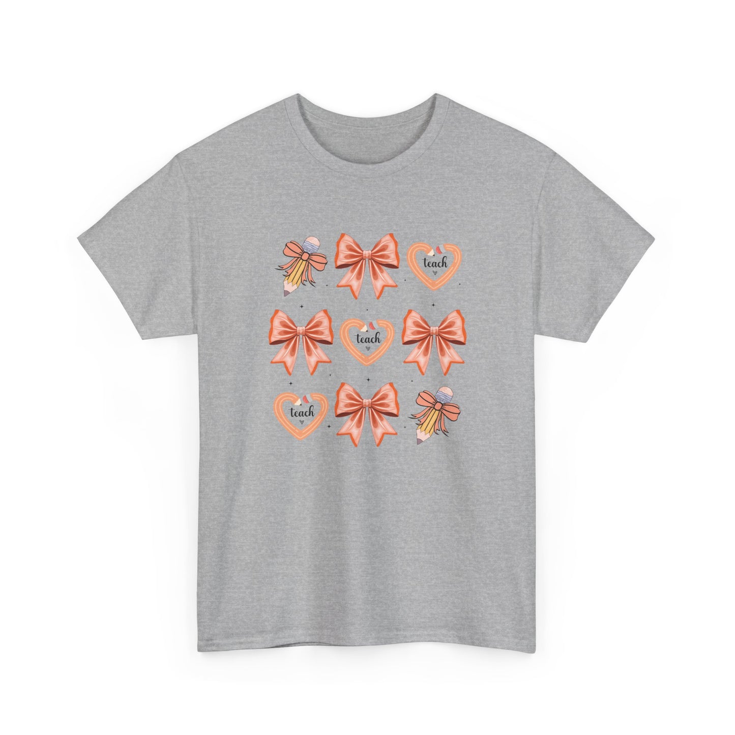 Pencil and Bow Graphic Tee, Unisex Cotton T-Shirt, Heart Design Shirt, Gift for Her, Cute Casual Outfits, Spring Fashion Tee