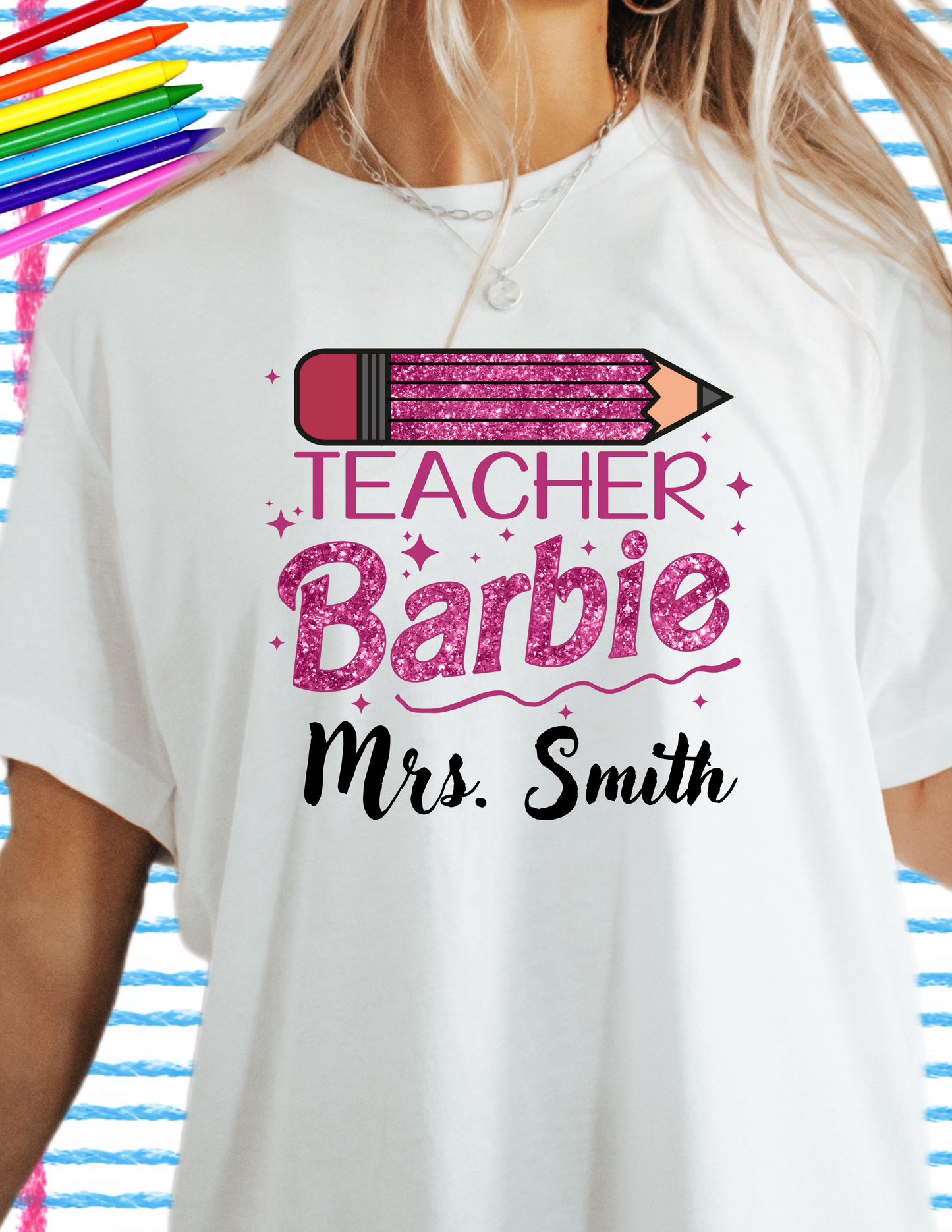 Glitter Pink Teacher Crewneck Sweatshirt | Fun Gift for Educators, Back to School, Teacher Appreciation, Casual Wear, Birthday Gift