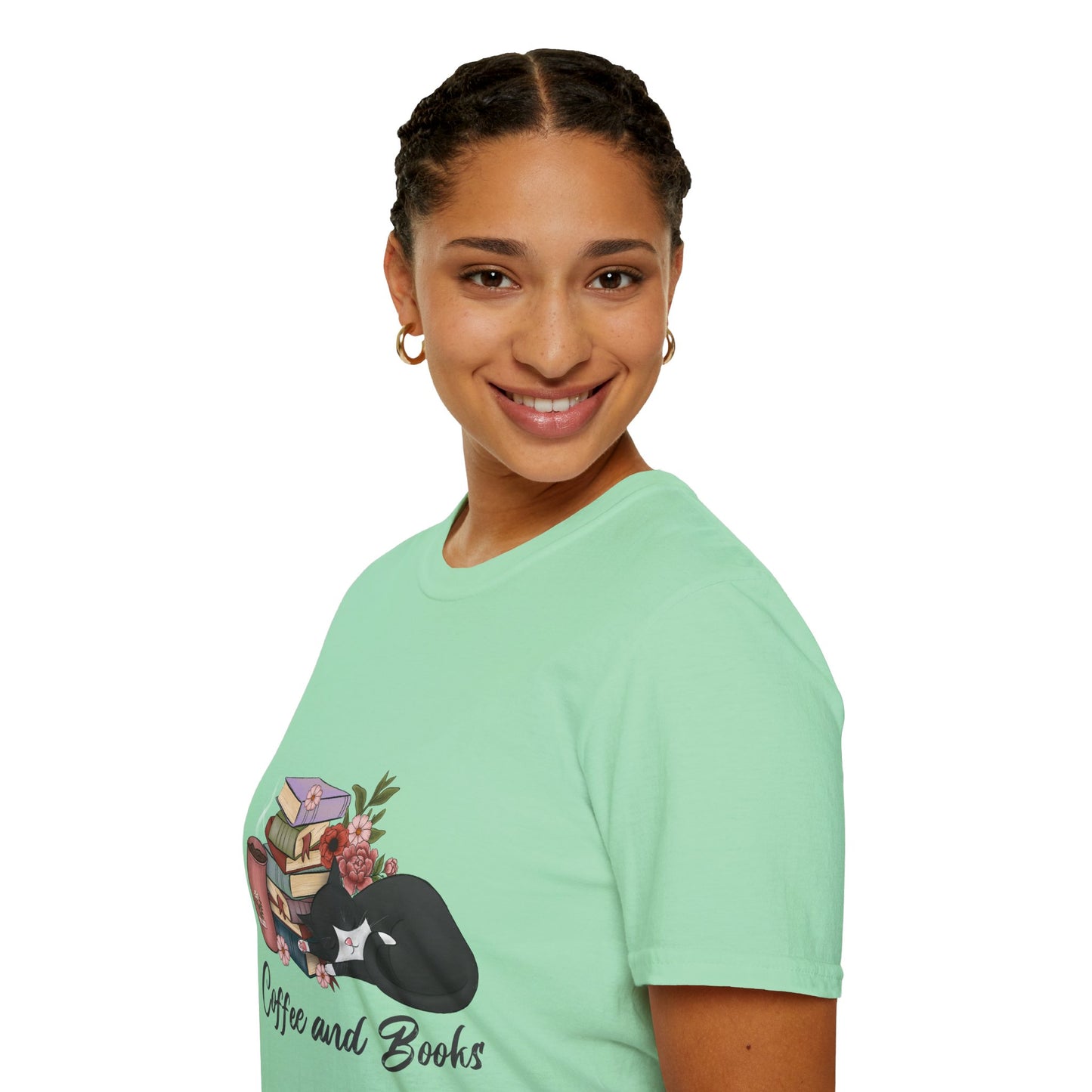 Coffee and Books Cat Tee