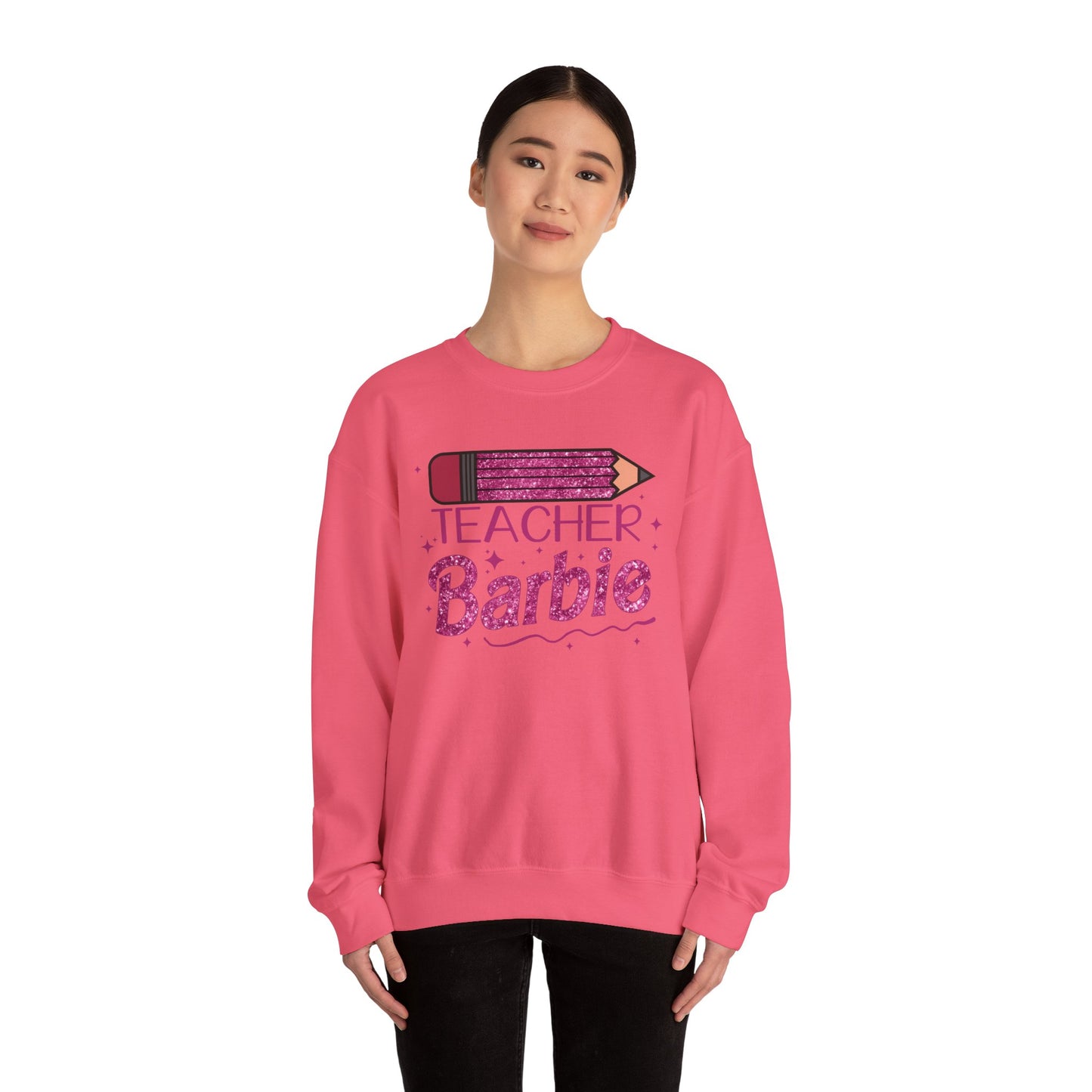 Glitter Pink Teacher Crewneck Sweatshirt | Fun Gift for Educators, Back to School, Teacher Appreciation, Casual Wear, Birthday Gift