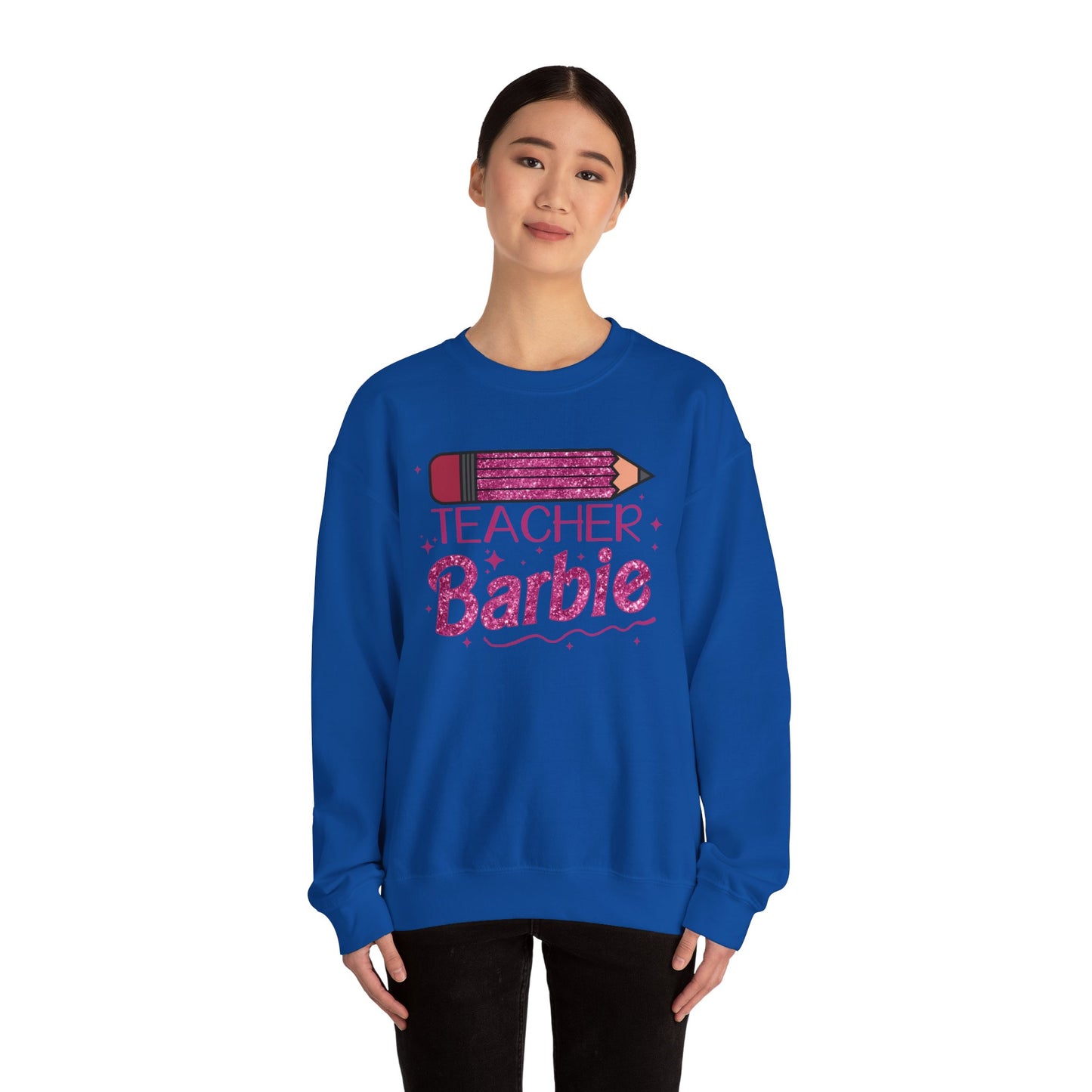 Glitter Pink Teacher Crewneck Sweatshirt | Fun Gift for Educators, Back to School, Teacher Appreciation, Casual Wear, Birthday Gift