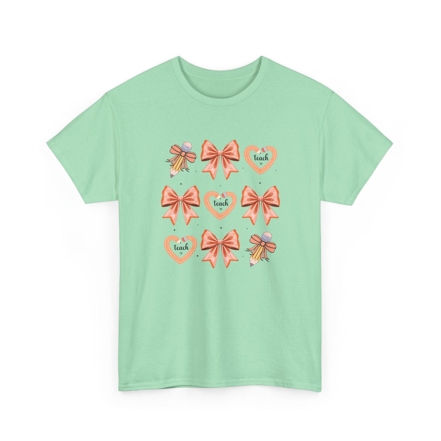 Pencil and Bow Graphic Tee, Unisex Cotton T-Shirt, Heart Design Shirt, Gift for Her, Cute Casual Outfits, Spring Fashion Tee