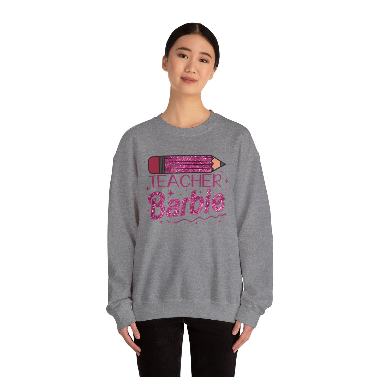 Glitter Pink Teacher Crewneck Sweatshirt | Fun Gift for Educators, Back to School, Teacher Appreciation, Casual Wear, Birthday Gift