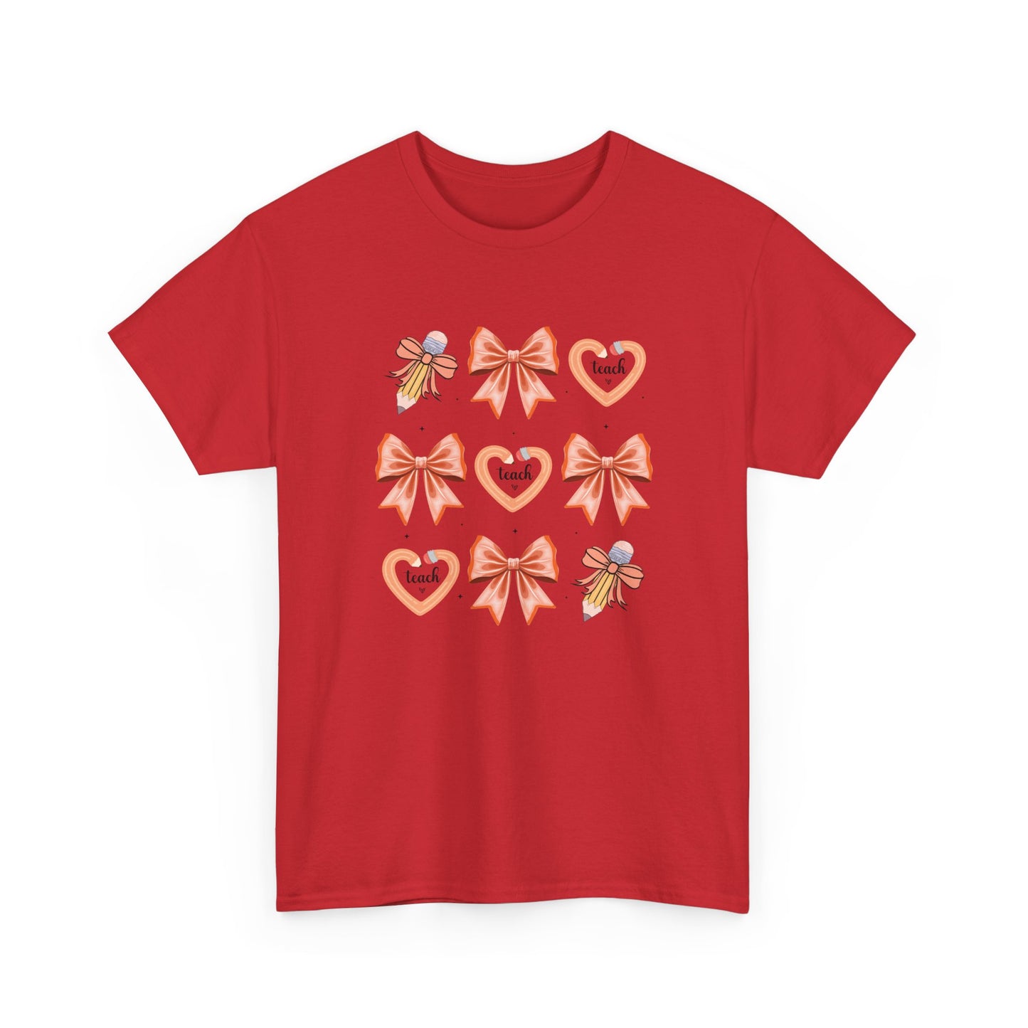 Pencil and Bow Graphic Tee, Unisex Cotton T-Shirt, Heart Design Shirt, Gift for Her, Cute Casual Outfits, Spring Fashion Tee