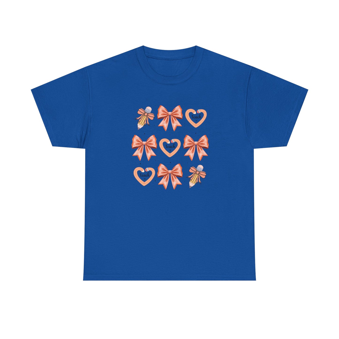 Pencil and Bow Graphic Tee, Unisex Cotton T-Shirt, Heart Design Shirt, Gift for Her, Cute Casual Outfits, Spring Fashion Tee