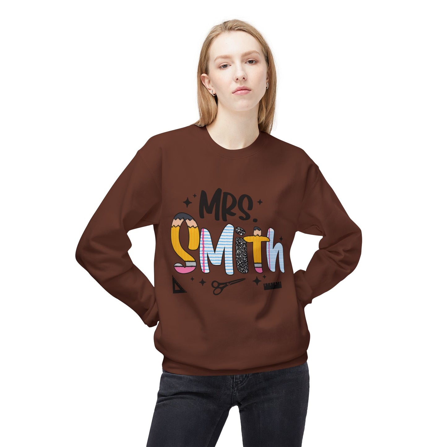 Personalized Mrs. Smith Crewneck Sweatshirt, Custom Fleece Sweatshirt, Cozy Gift for Her, Wedding Gift, Teacher Apparel, Fun Family Gift