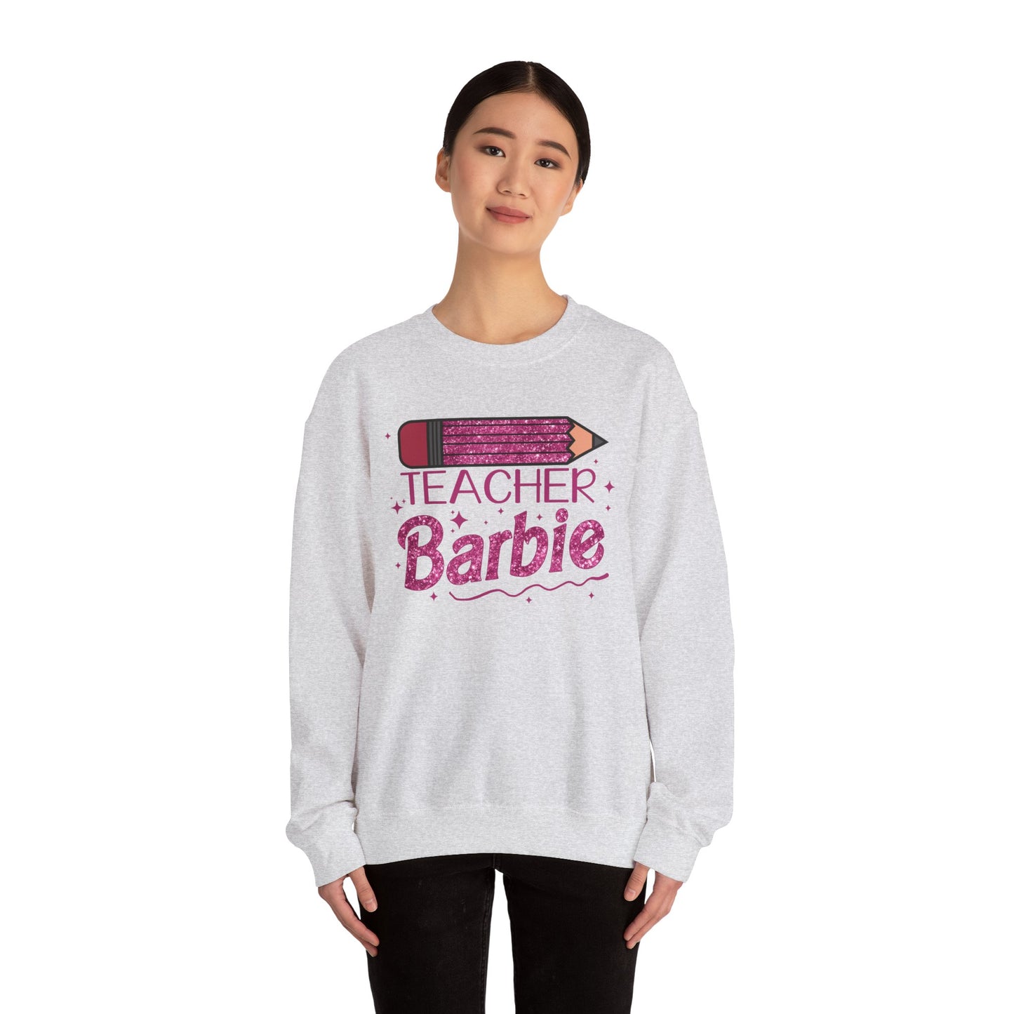 Glitter Pink Teacher Crewneck Sweatshirt | Fun Gift for Educators, Back to School, Teacher Appreciation, Casual Wear, Birthday Gift
