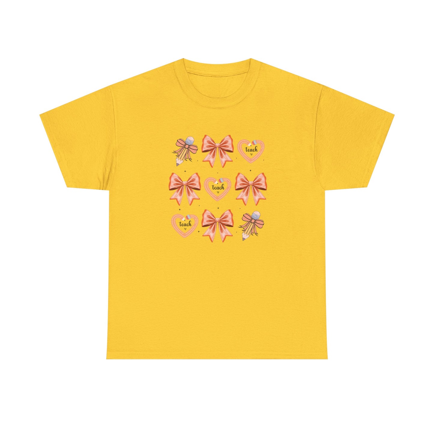 Pencil and Bow Graphic Tee, Unisex Cotton T-Shirt, Heart Design Shirt, Gift for Her, Cute Casual Outfits, Spring Fashion Tee