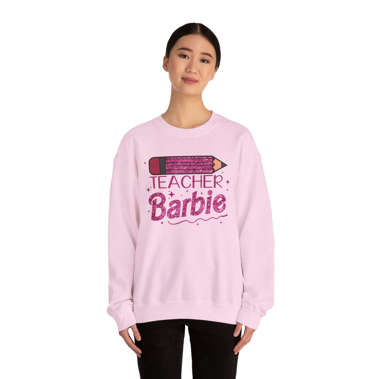 Glitter Pink Teacher Crewneck Sweatshirt | Fun Gift for Educators, Back to School, Teacher Appreciation, Casual Wear, Birthday Gift
