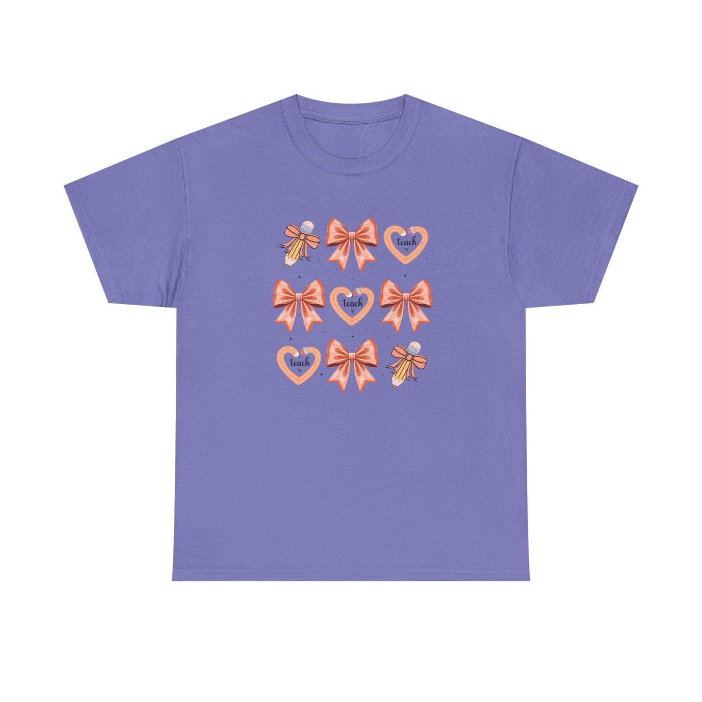 Pencil and Bow Graphic Tee, Unisex Cotton T-Shirt, Heart Design Shirt, Gift for Her, Cute Casual Outfits, Spring Fashion Tee