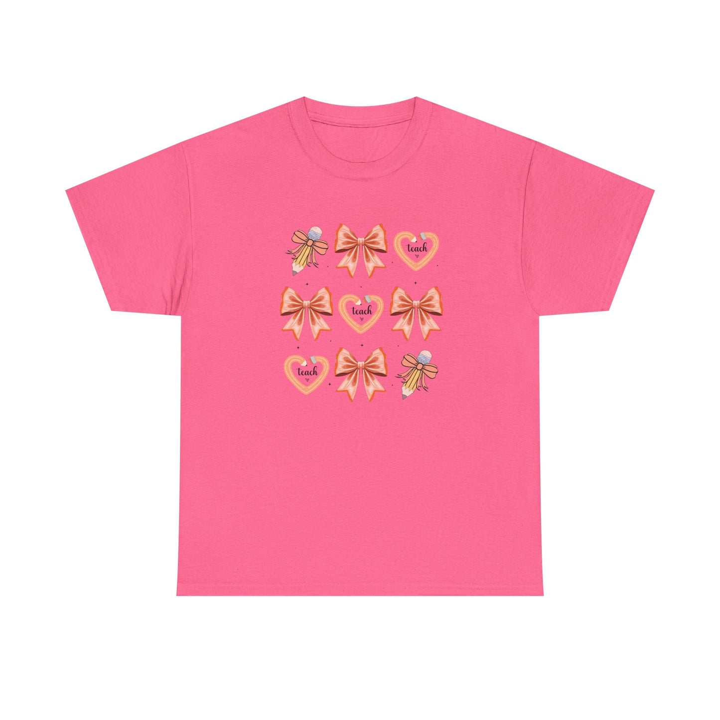 Pencil and Bow Graphic Tee, Unisex Cotton T-Shirt, Heart Design Shirt, Gift for Her, Cute Casual Outfits, Spring Fashion Tee