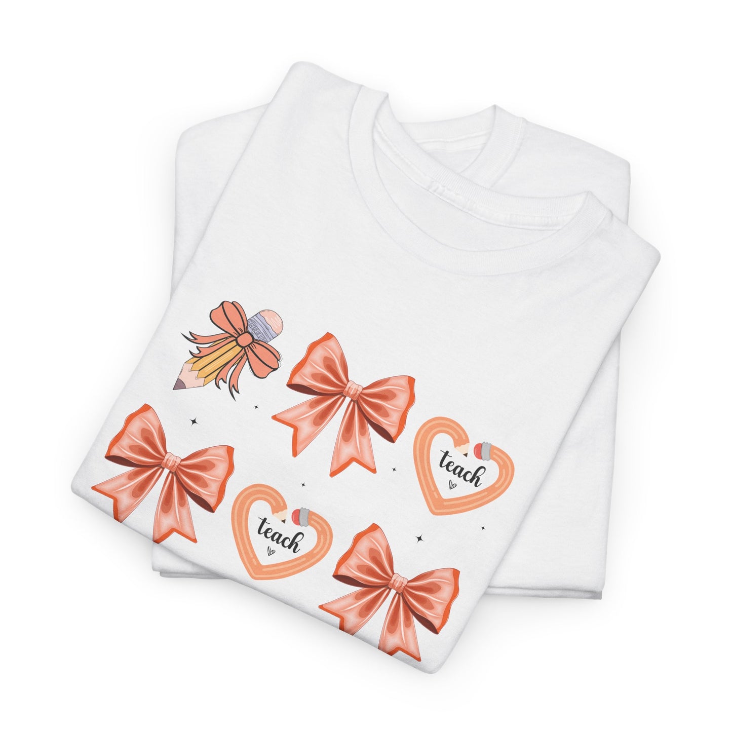 Pencil and Bow Graphic Tee, Unisex Cotton T-Shirt, Heart Design Shirt, Gift for Her, Cute Casual Outfits, Spring Fashion Tee