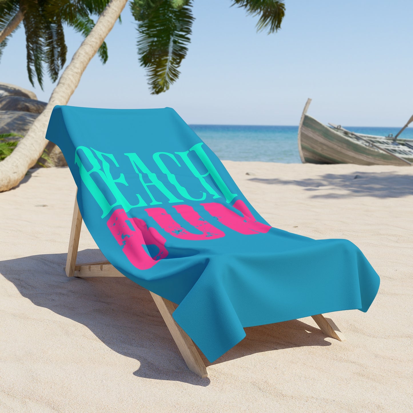 Beach Towel - "Beach Bum" Bold Tropical Print (Aqua & Pink)