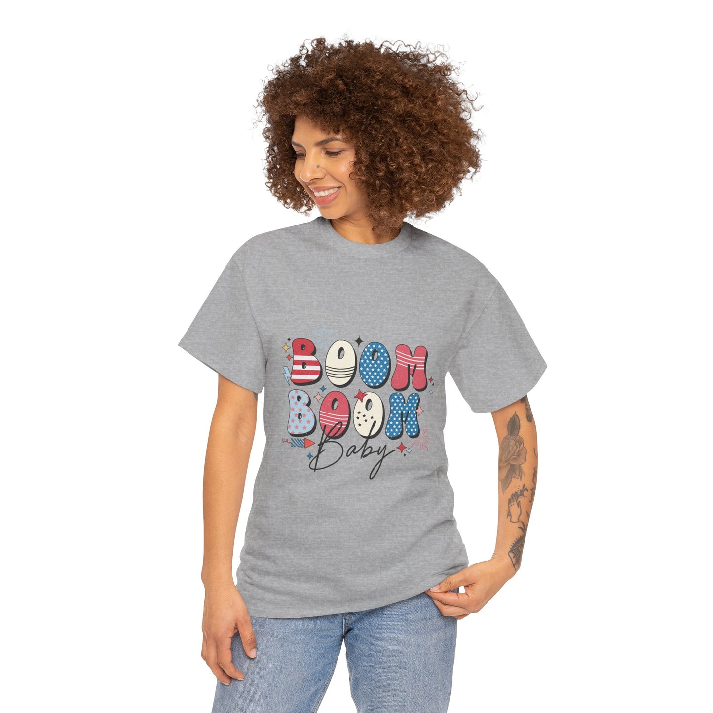 Celebrate Independence Day T-Shirt, Boom Boom Baby Tee, Fun Summer Shirt, Patriotic Apparel, Fourth of July Party Gift