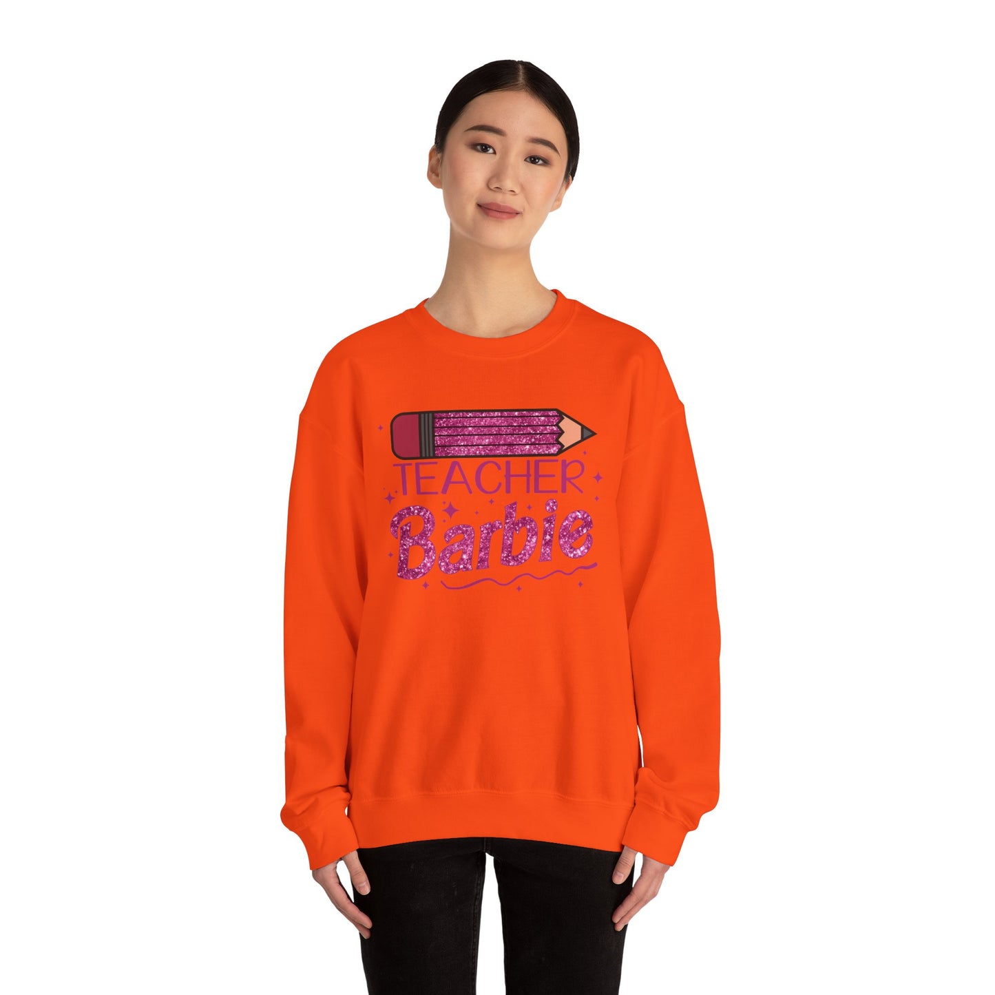 Glitter Pink Teacher Crewneck Sweatshirt | Fun Gift for Educators, Back to School, Teacher Appreciation, Casual Wear, Birthday Gift