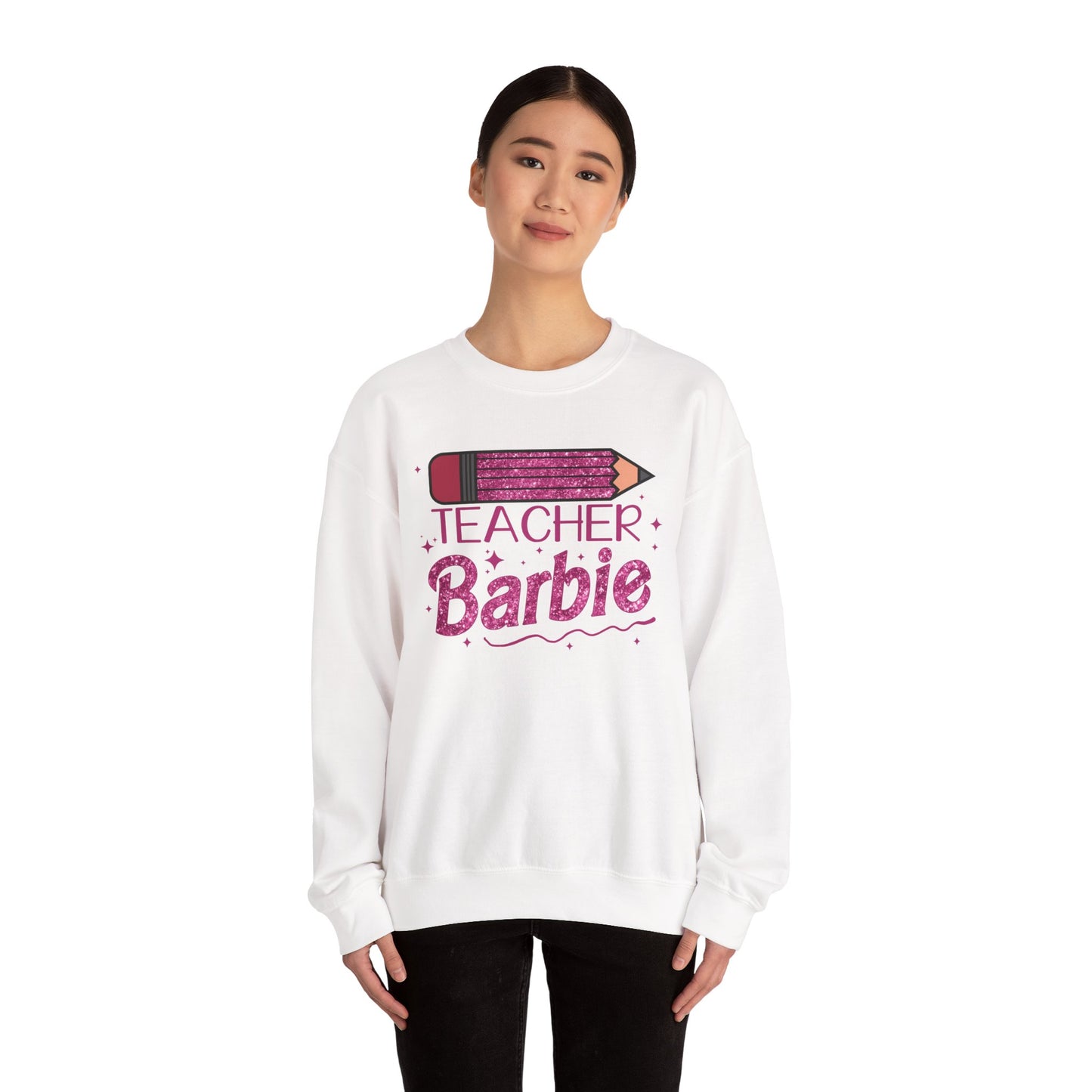 Glitter Pink Teacher Crewneck Sweatshirt | Fun Gift for Educators, Back to School, Teacher Appreciation, Casual Wear, Birthday Gift