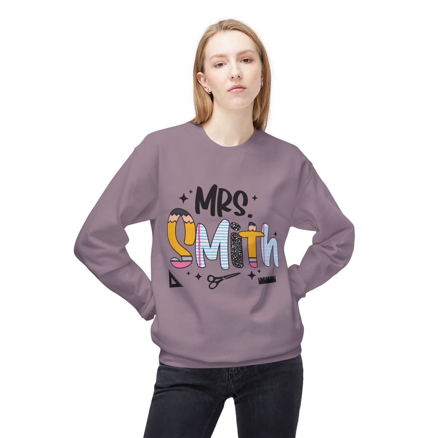 Personalized Mrs. Smith Crewneck Sweatshirt, Custom Fleece Sweatshirt, Cozy Gift for Her, Wedding Gift, Teacher Apparel, Fun Family Gift