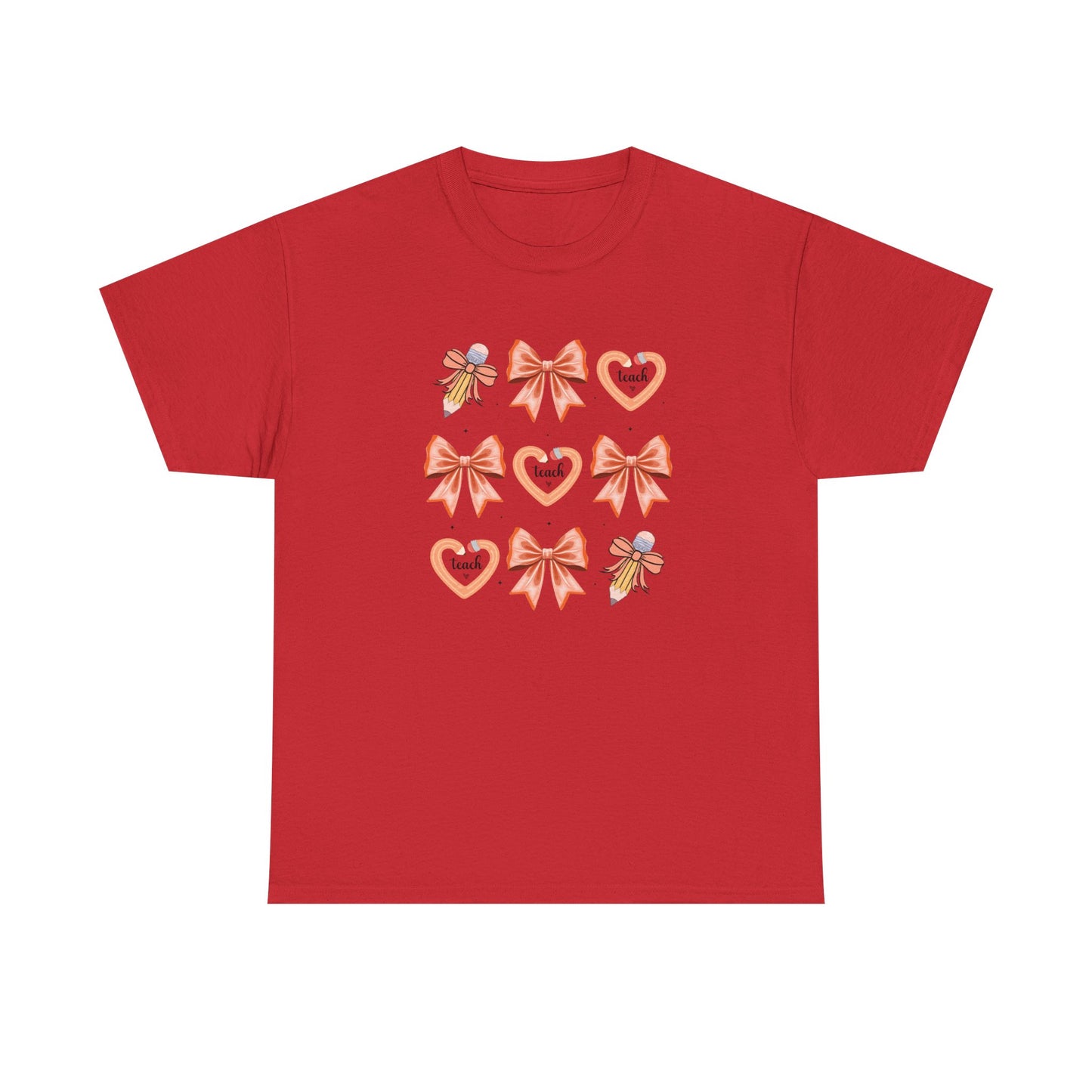 Pencil and Bow Graphic Tee, Unisex Cotton T-Shirt, Heart Design Shirt, Gift for Her, Cute Casual Outfits, Spring Fashion Tee