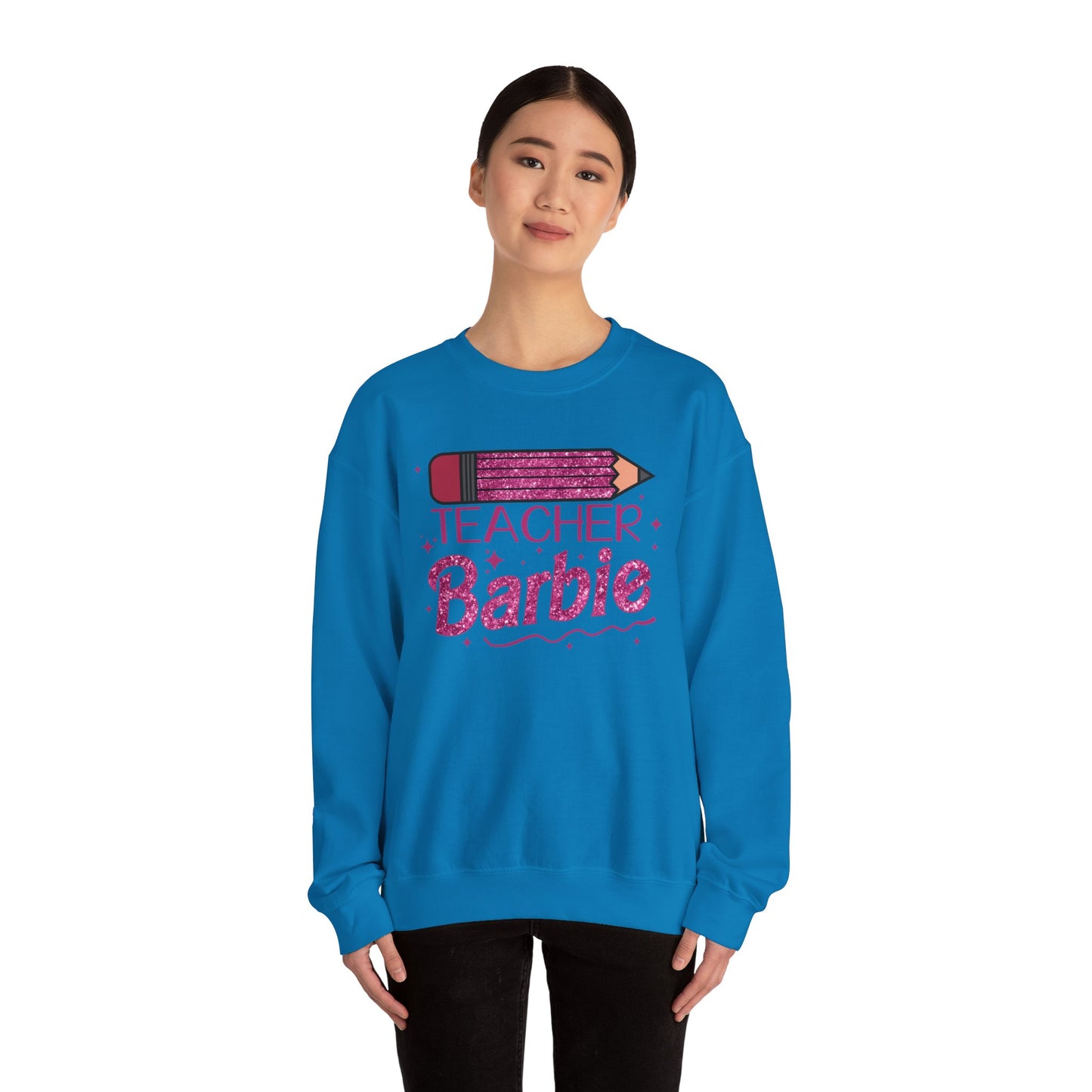 Glitter Pink Teacher Crewneck Sweatshirt | Fun Gift for Educators, Back to School, Teacher Appreciation, Casual Wear, Birthday Gift